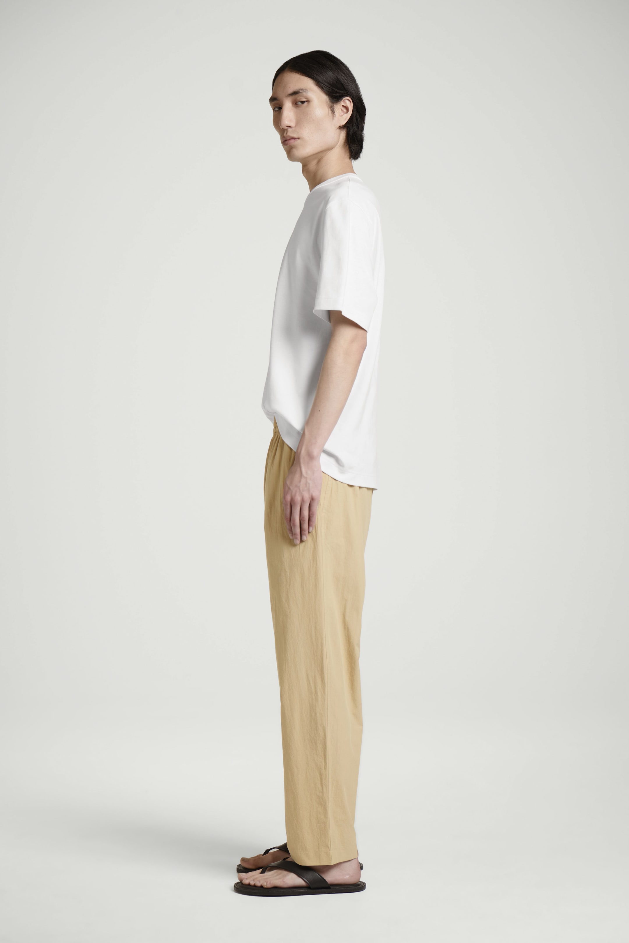 ELASTICATED COTTON TAPERED PANTS