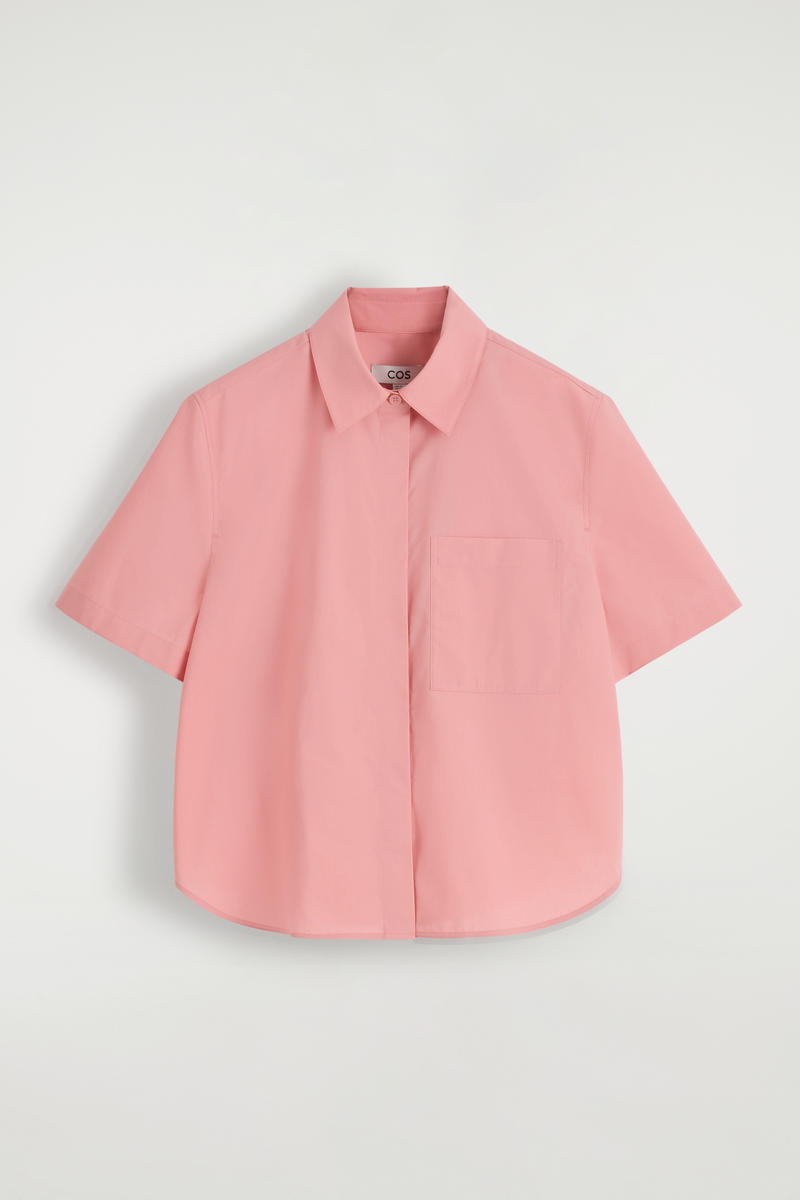 Cos Cropped Short-sleeved Cotton Shirt In Pink