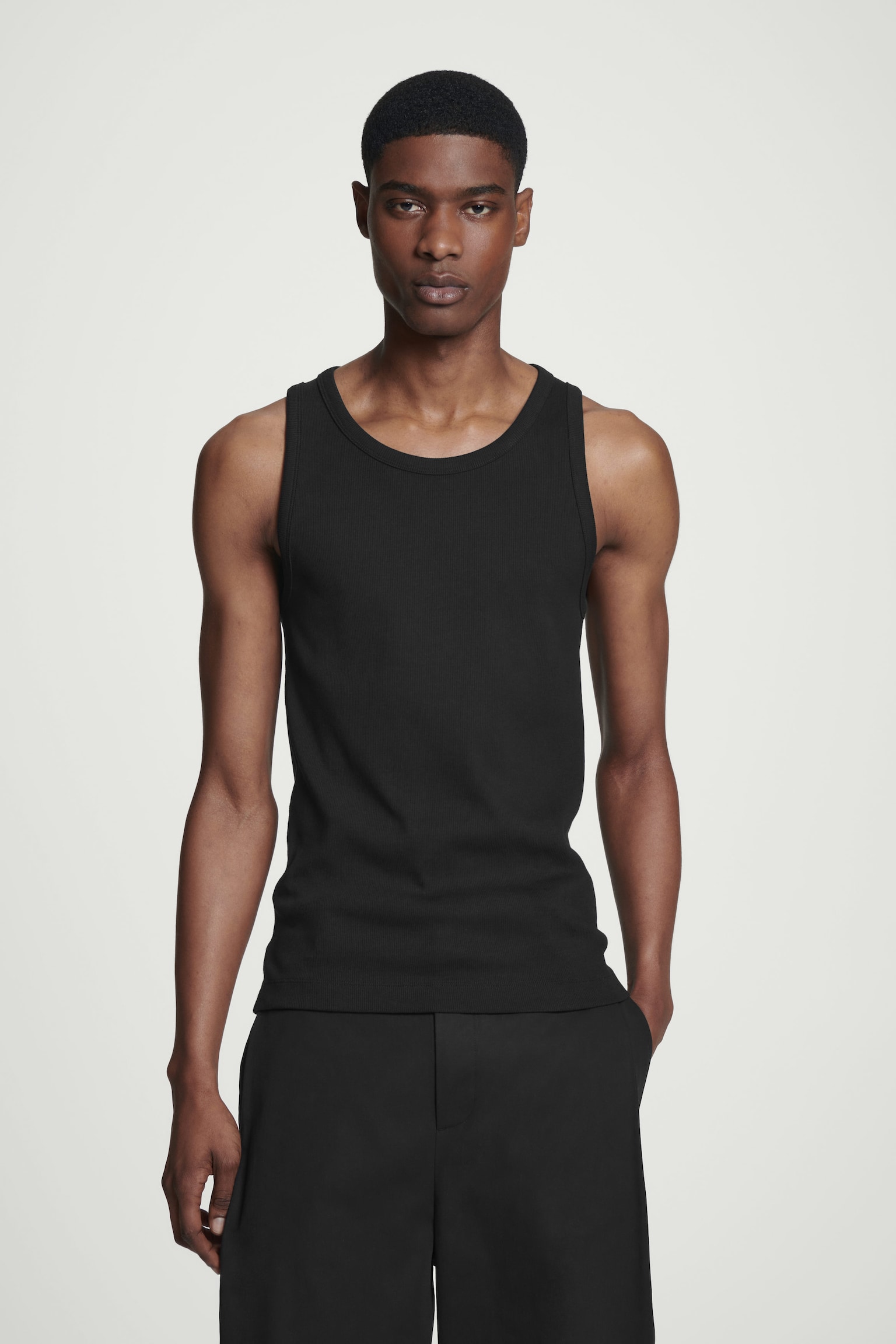 Cos Scoop-neck Ribbed Tank Top In Black