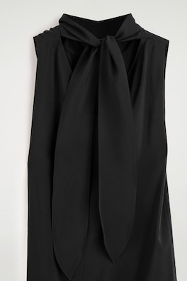 DRAPED TIE-DETAIL HIGH-NECK MAXI DRESS — BLACK 5