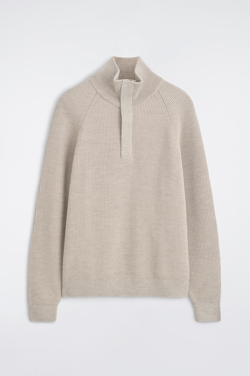 Ribbed Wool Half-Zip Sweater