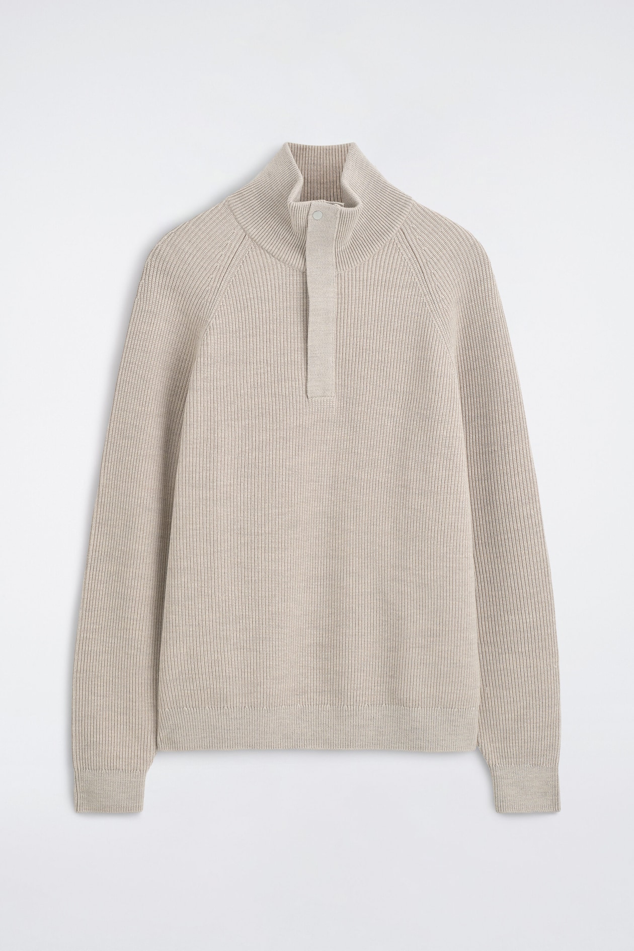RIBBED WOOL HALF-ZIP SWEATER — BEIGE