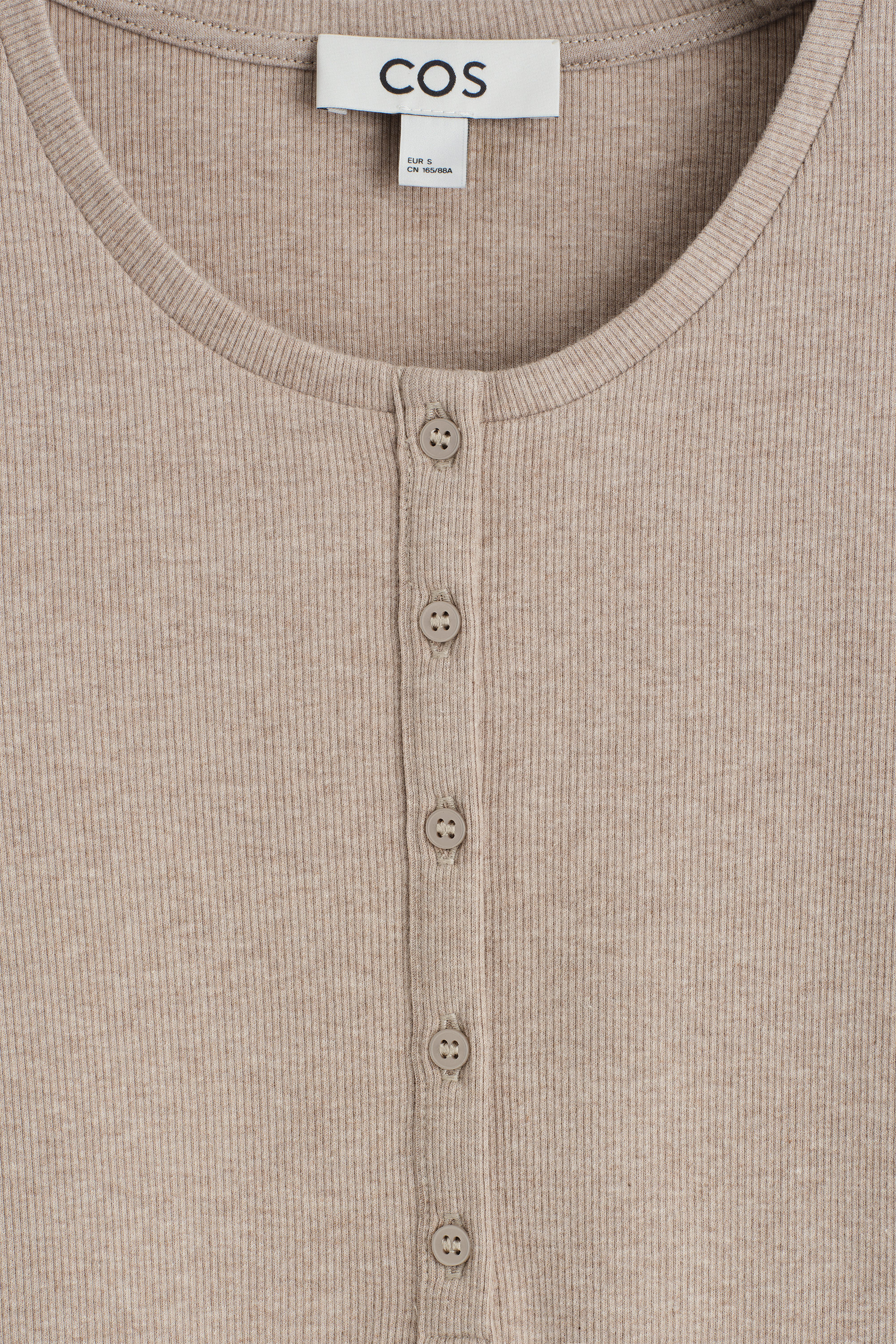 LONG-SLEEVED HENLEY TOP - BEIGE MÉLANGE | COS US