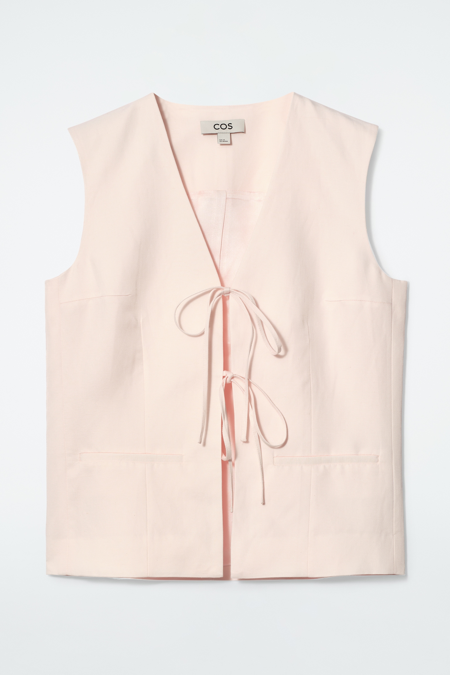 LINEN-BLEND TIE-FRONT WAISTCOAT - LIGHT PINK/NAVY/BLACK - 2