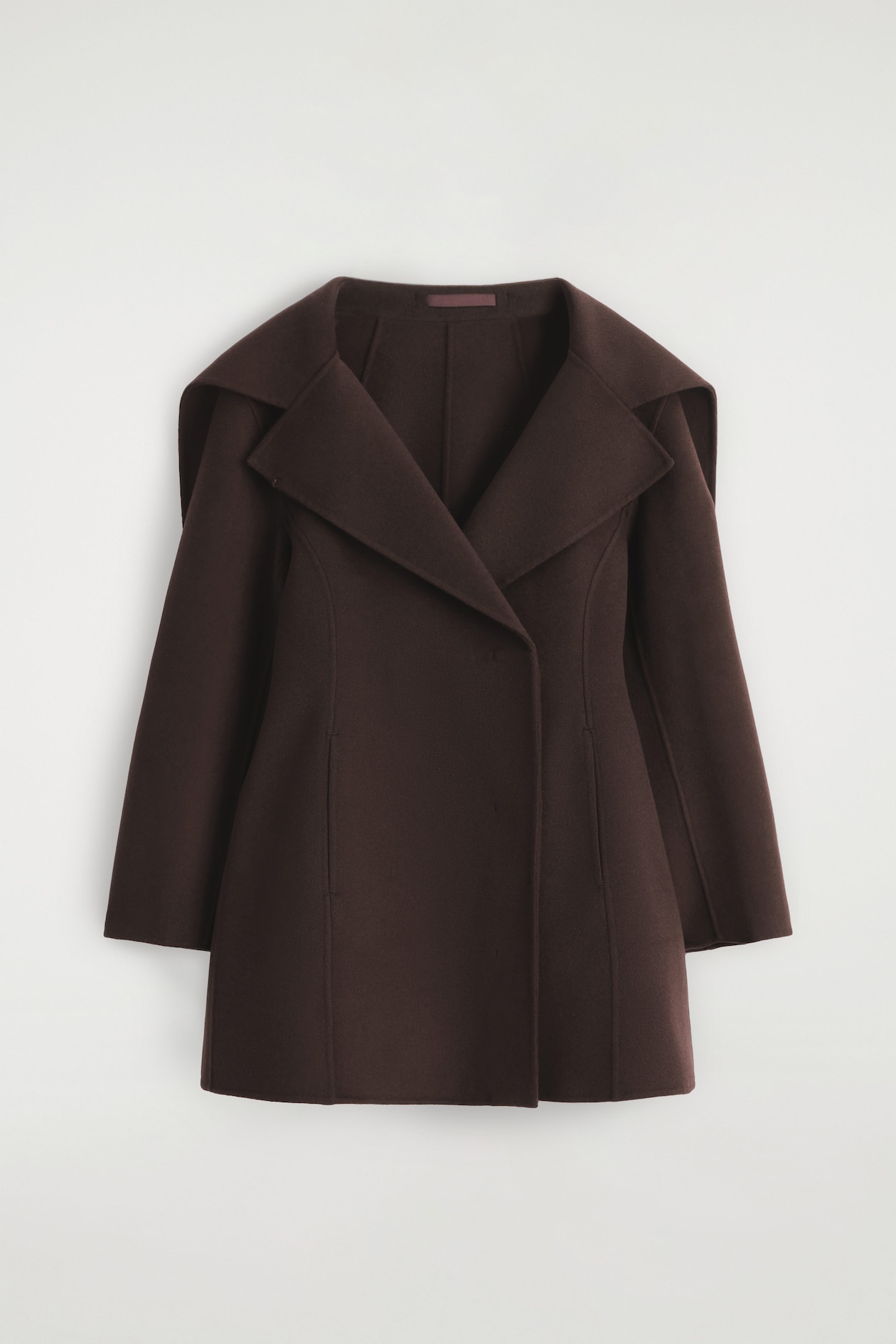 SCULPTED DOUBLE-FACED WOOL SHORT COAT — CHOCOLATE