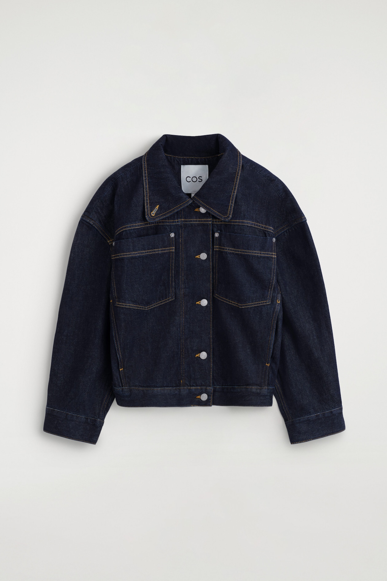 MOCK-NECK DENIM JACKET — INDIGO