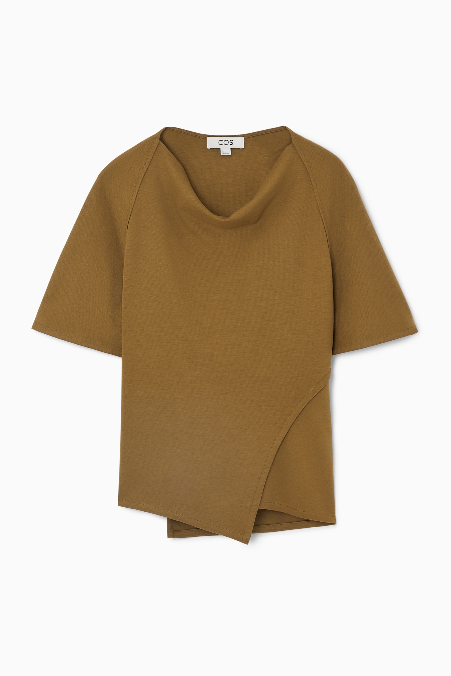 ASYMMETRIC COWL-NECK T-SHIRT - DARK KHAKI/BLACK