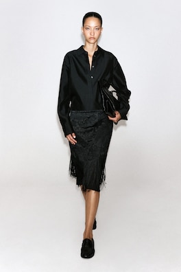 EMBROIDERED FRINGED MIDI SKIRT — CARBON 1