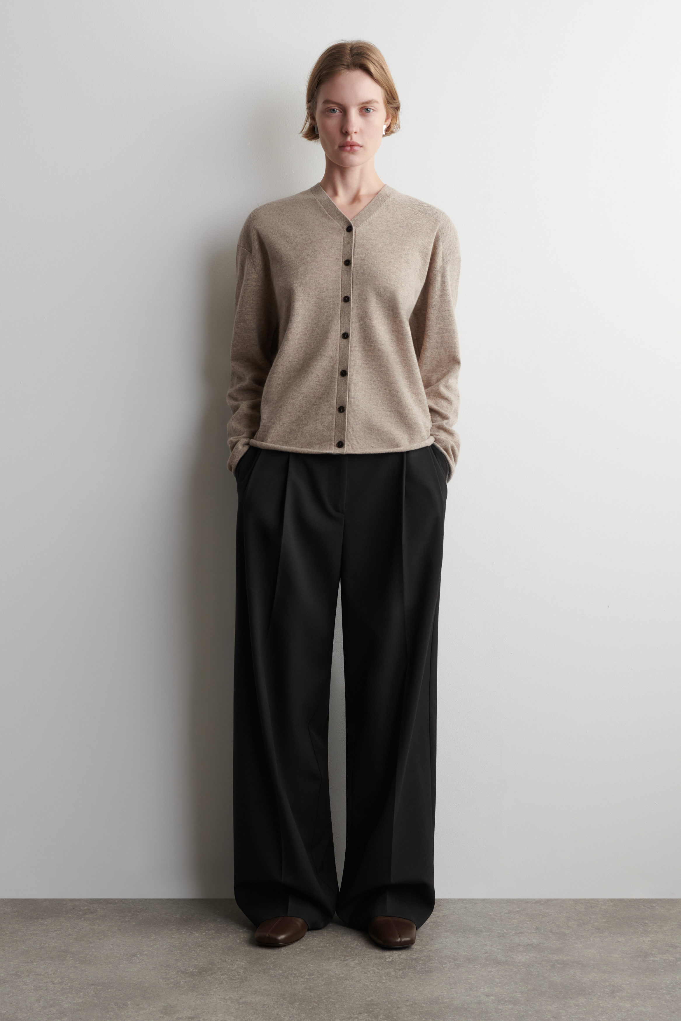 MERINO WOOL V-NECK CARDIGAN - BEIGE MÉLANGE | COS US