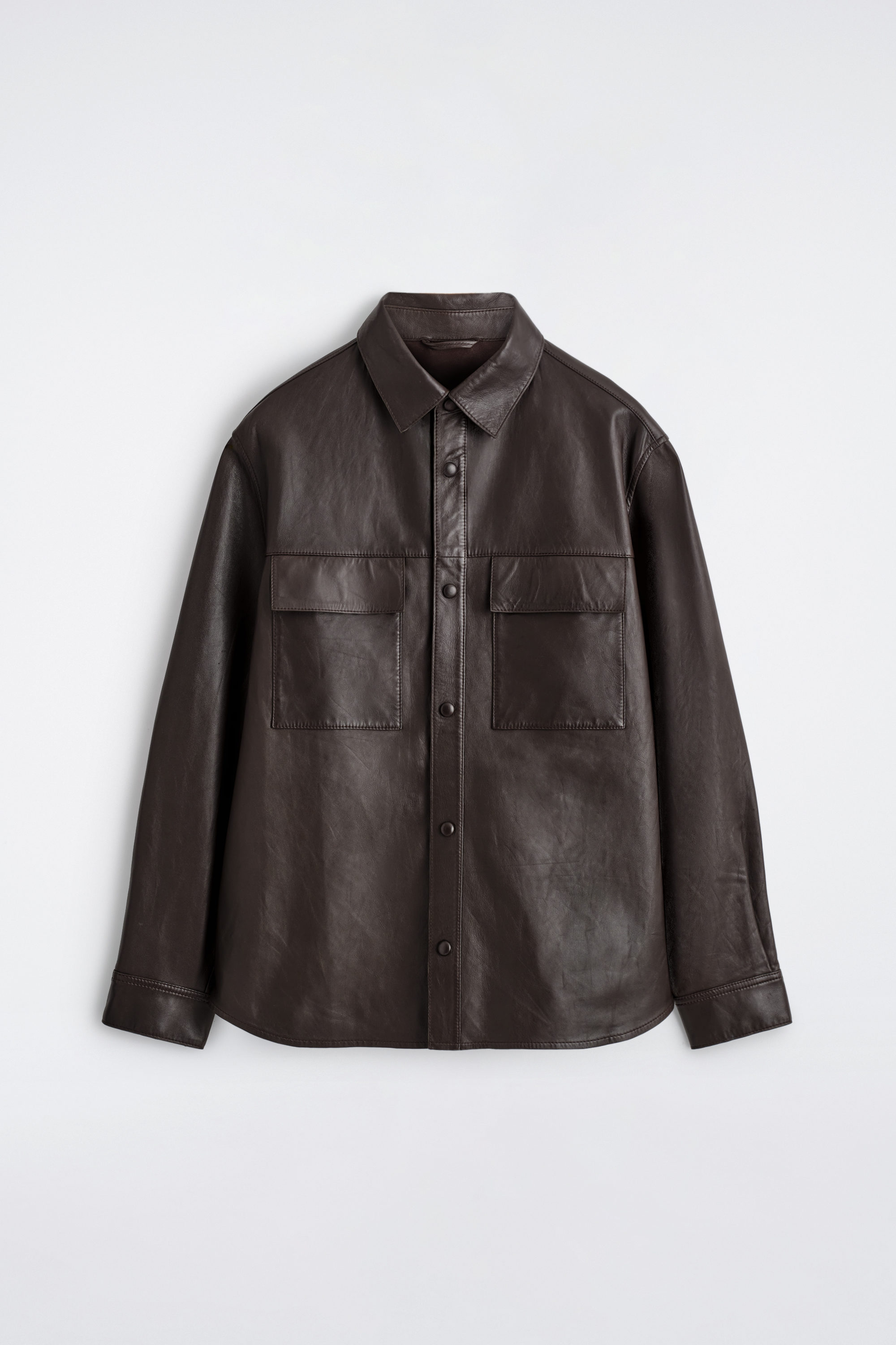 COS Leather Overshirt 黒 レザージャケット ボタン付き COS Lamb Leather Overshirt | endource