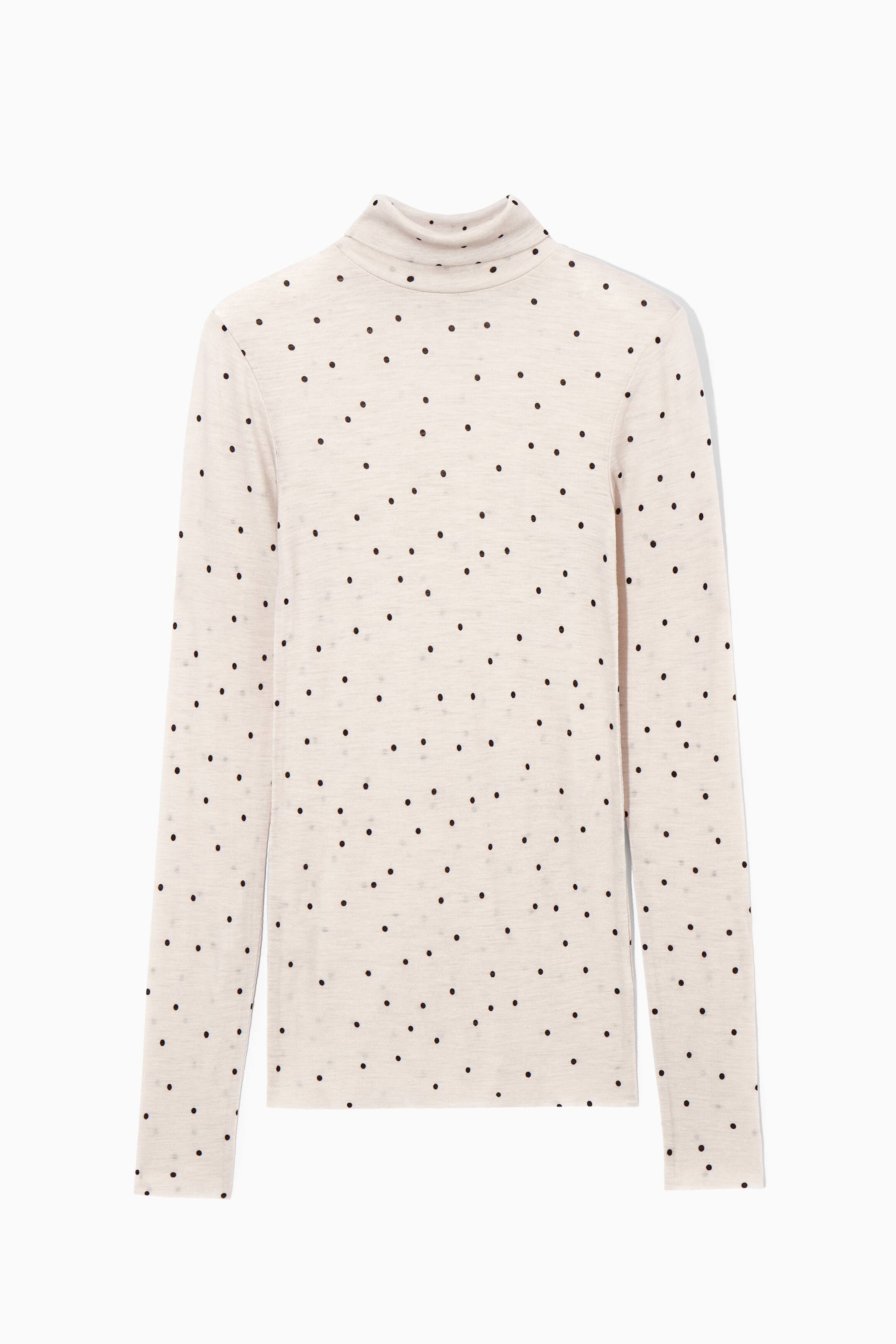Vis større bilde: MERINO WOOL TURTLENECK TOP  - BEIGE / POLKA-DOT - Ladies | H&M NO 1