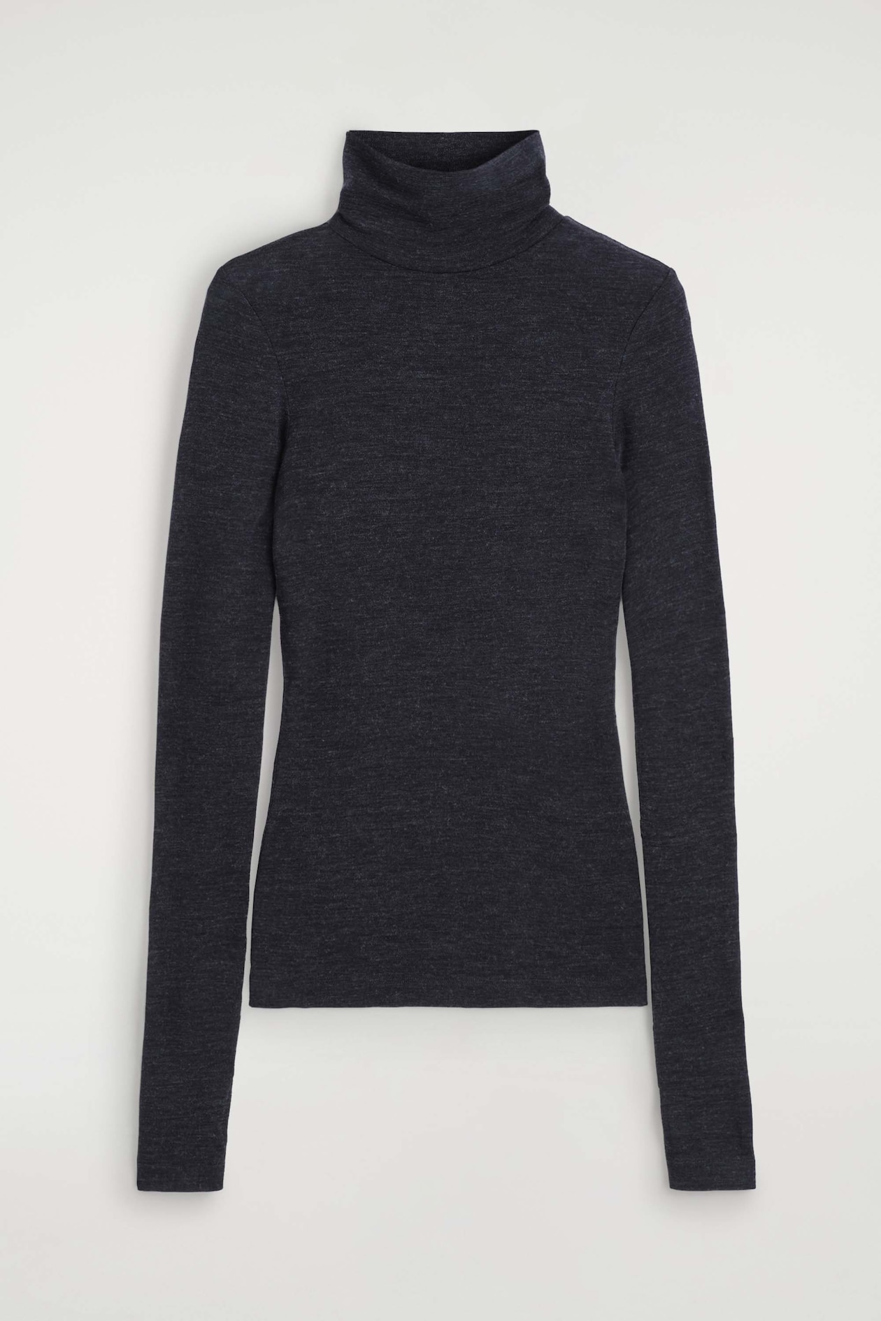 MERINO WOOL TURTLENECK TOP — CHARCOAL MÉLANGE