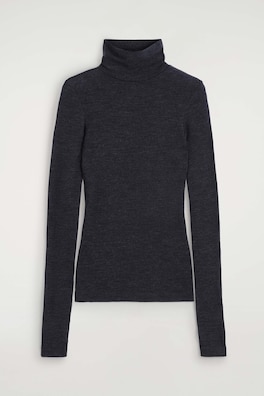 MERINO WOOL TURTLENECK TOP — CHARCOAL MÉLANGE 9