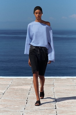 CHORD STRAIGHT-LEG DENIM SHORTS — BLACK 6