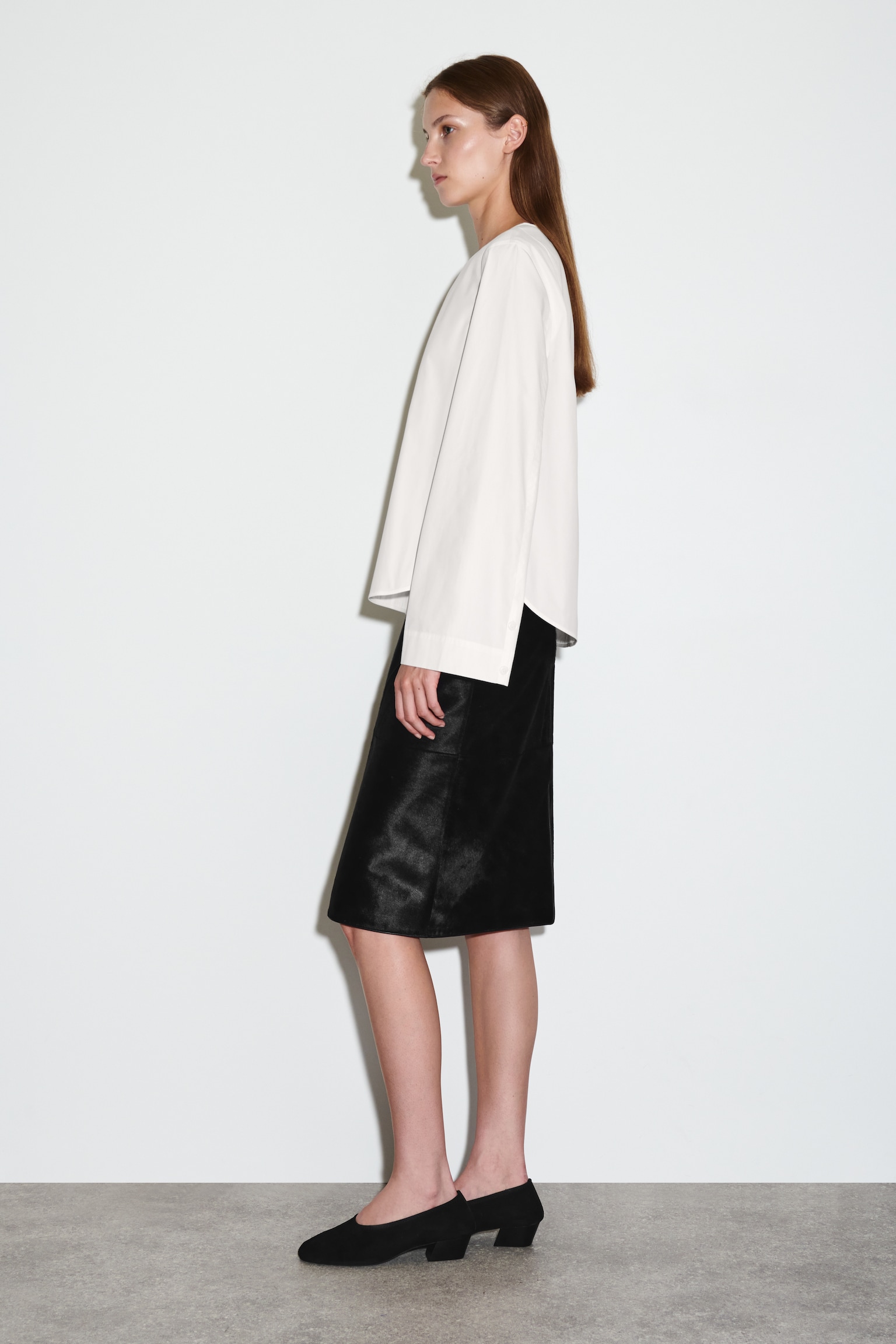 BLOUSE À OURLET INCURVÉ EN COTON - BLANC - 6