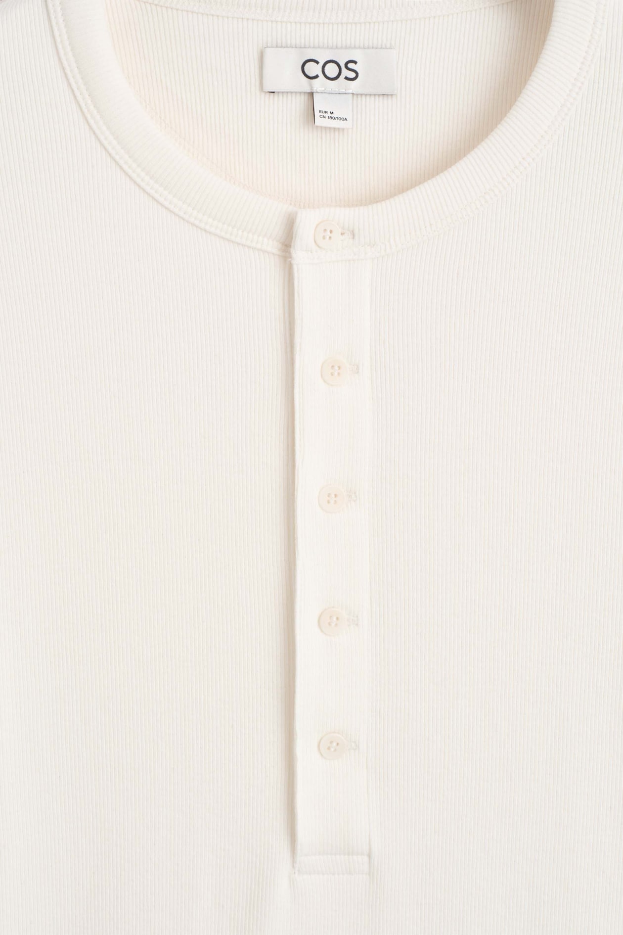 SLIM RIBBED COTTON LONG-SLEEVED HENLEY T-SHIRT — OFF WHITE