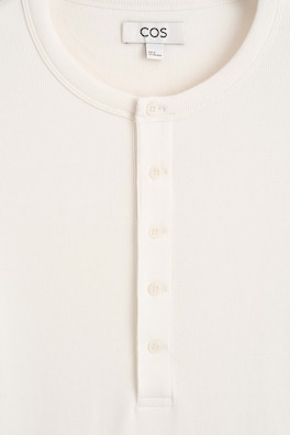SLIM RIBBED COTTON LONG-SLEEVED HENLEY T-SHIRT — OFF WHITE 6