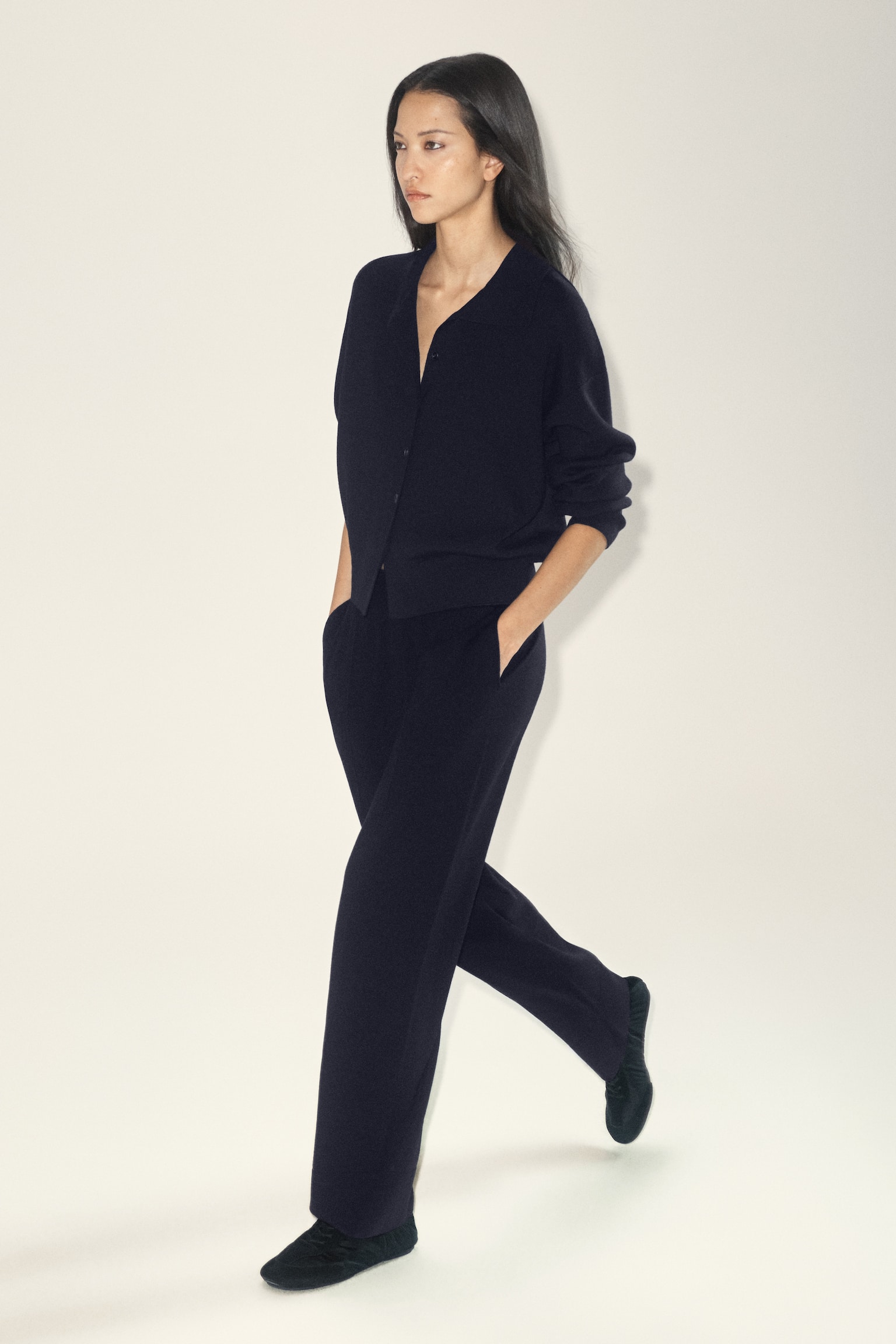 PANTALONI IN LANA MERINO CON VITA ELASTICIZZATA - BLU NAVY - 7