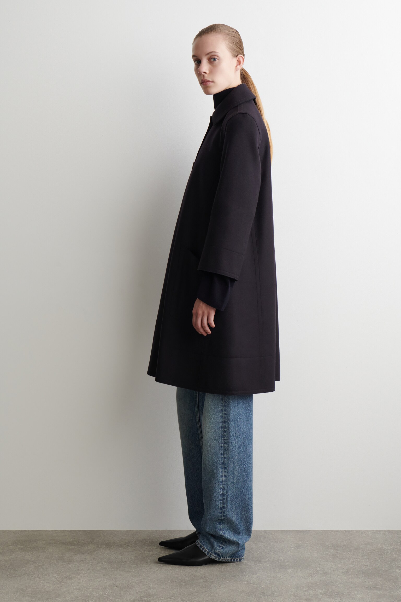 PARDESSUS LARGE EN LAINE - BLEU MARINE - 5