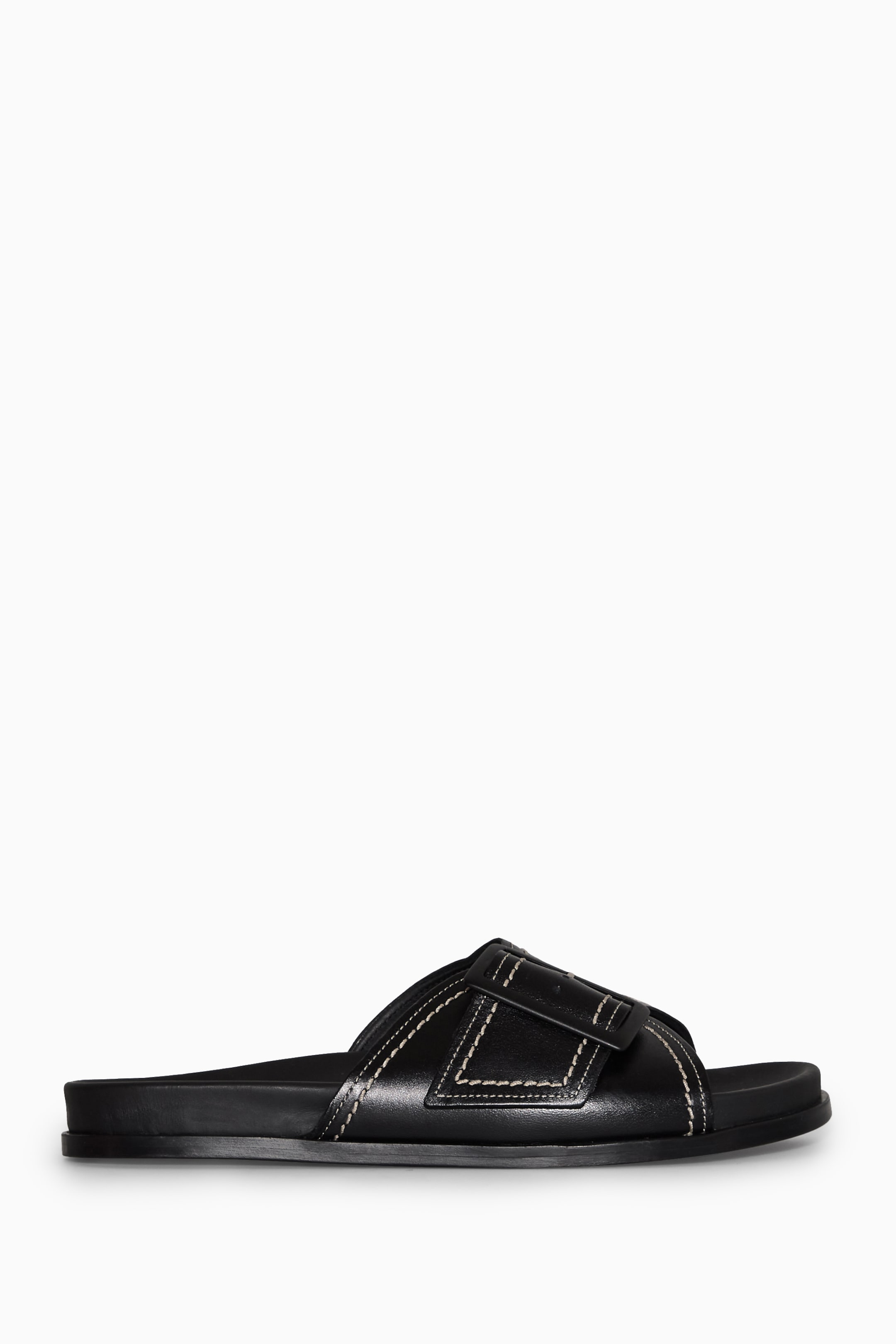 Grösseres Bild ansehen: LEDER-PANTOLETTEN MIT SCHNALLE UND KONTRASTNÄHTEN - SCHWARZ/WEISS - DAMEN | H&M CH 1