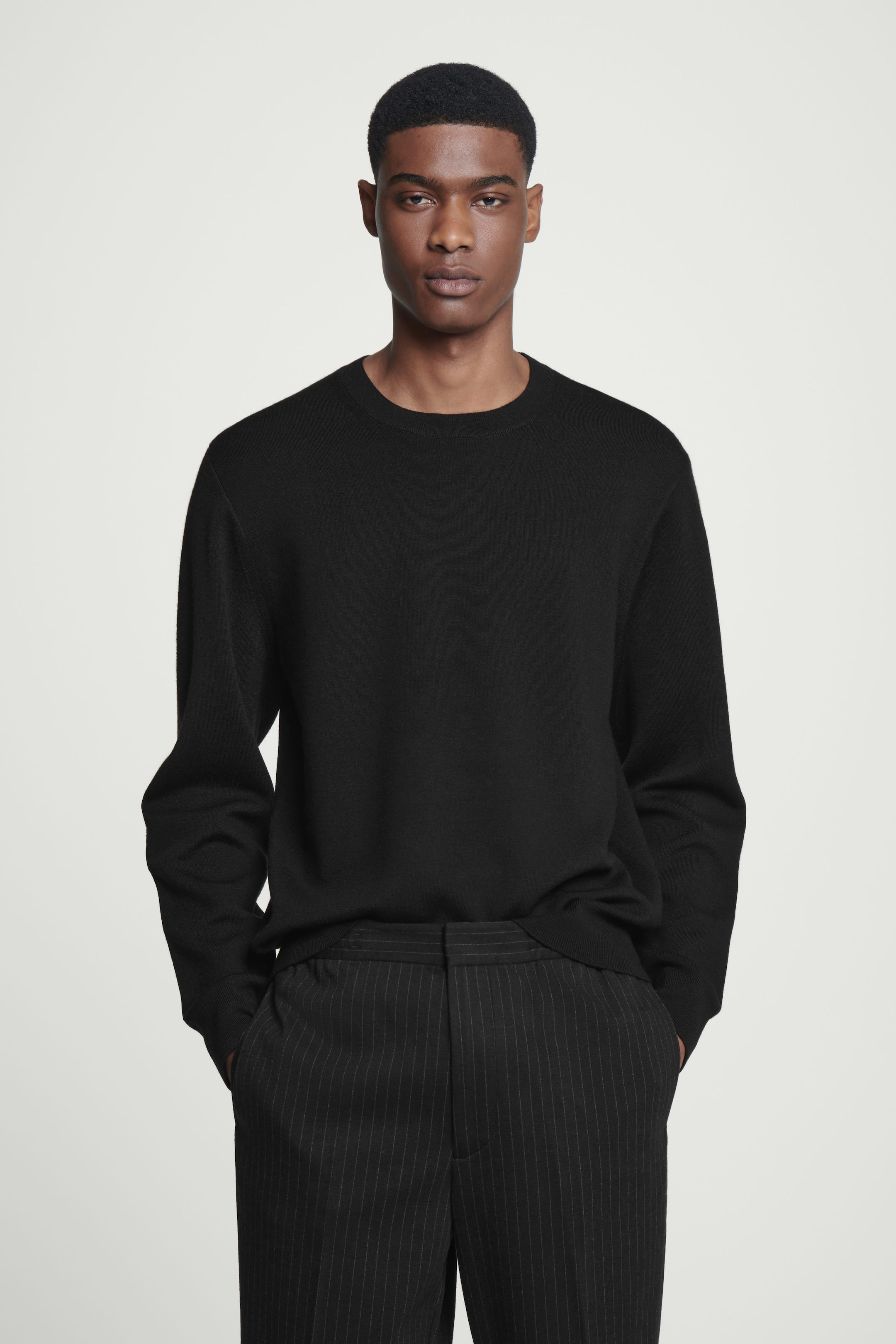 LEATHER-PANELLED MERINO WOOL JUMPER