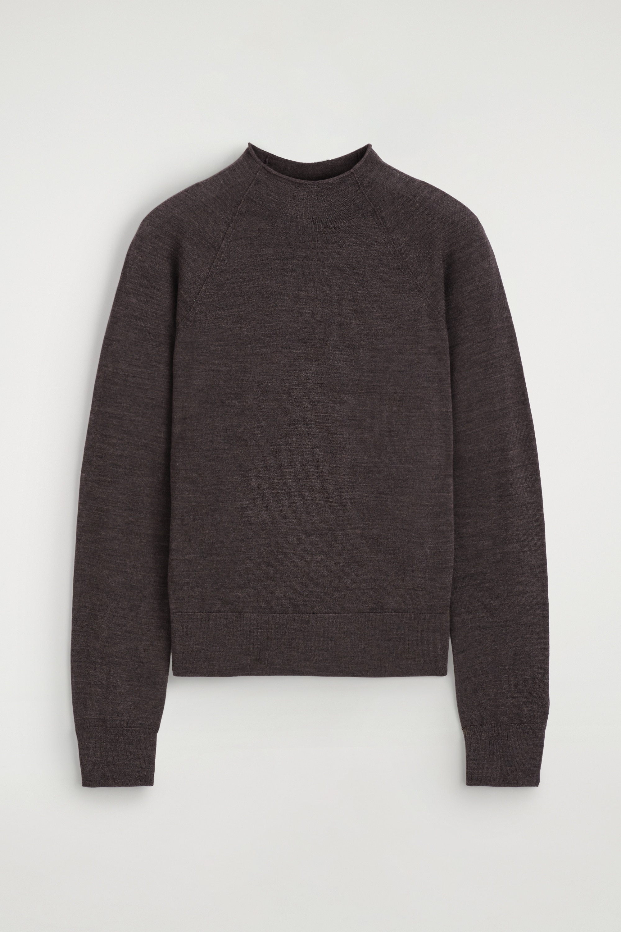 MAGLIONE IN LANA MERINO CON COLLO A IMBUTO - MARRONE MÉLANGE/AVORIO/NERO