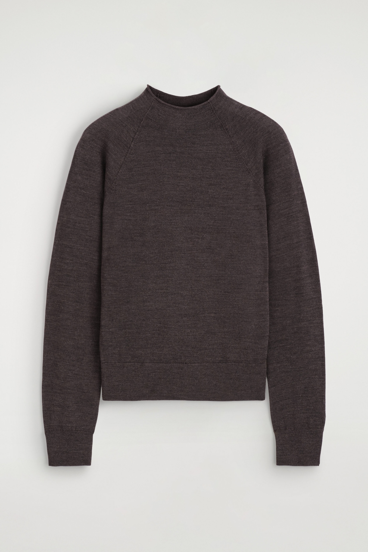 MERINO WOOL FUNNEL-NECK SWEATER — BROWN MÉLANGE