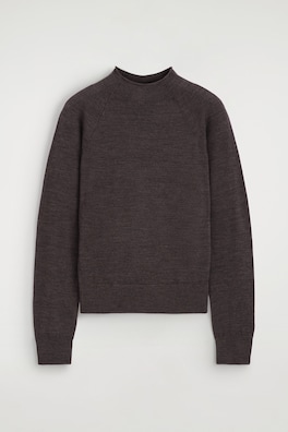 MERINO WOOL FUNNEL-NECK SWEATER — BROWN MÉLANGE 8