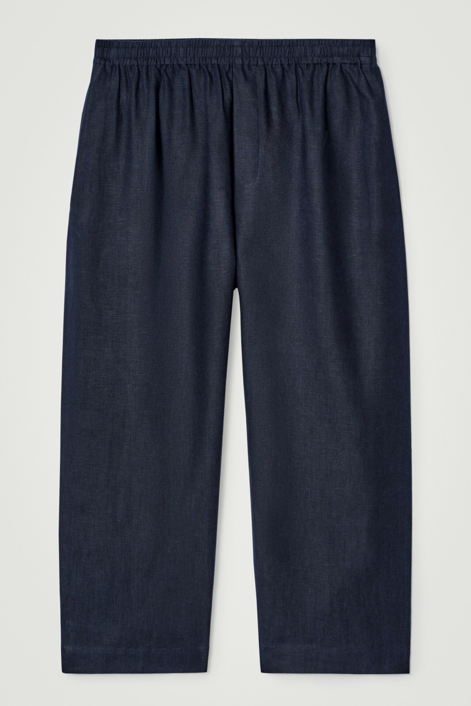 PANTALON LARGE À TAILLE ÉLASTIQUÉE EN LIN - BLEU MARINE - 2