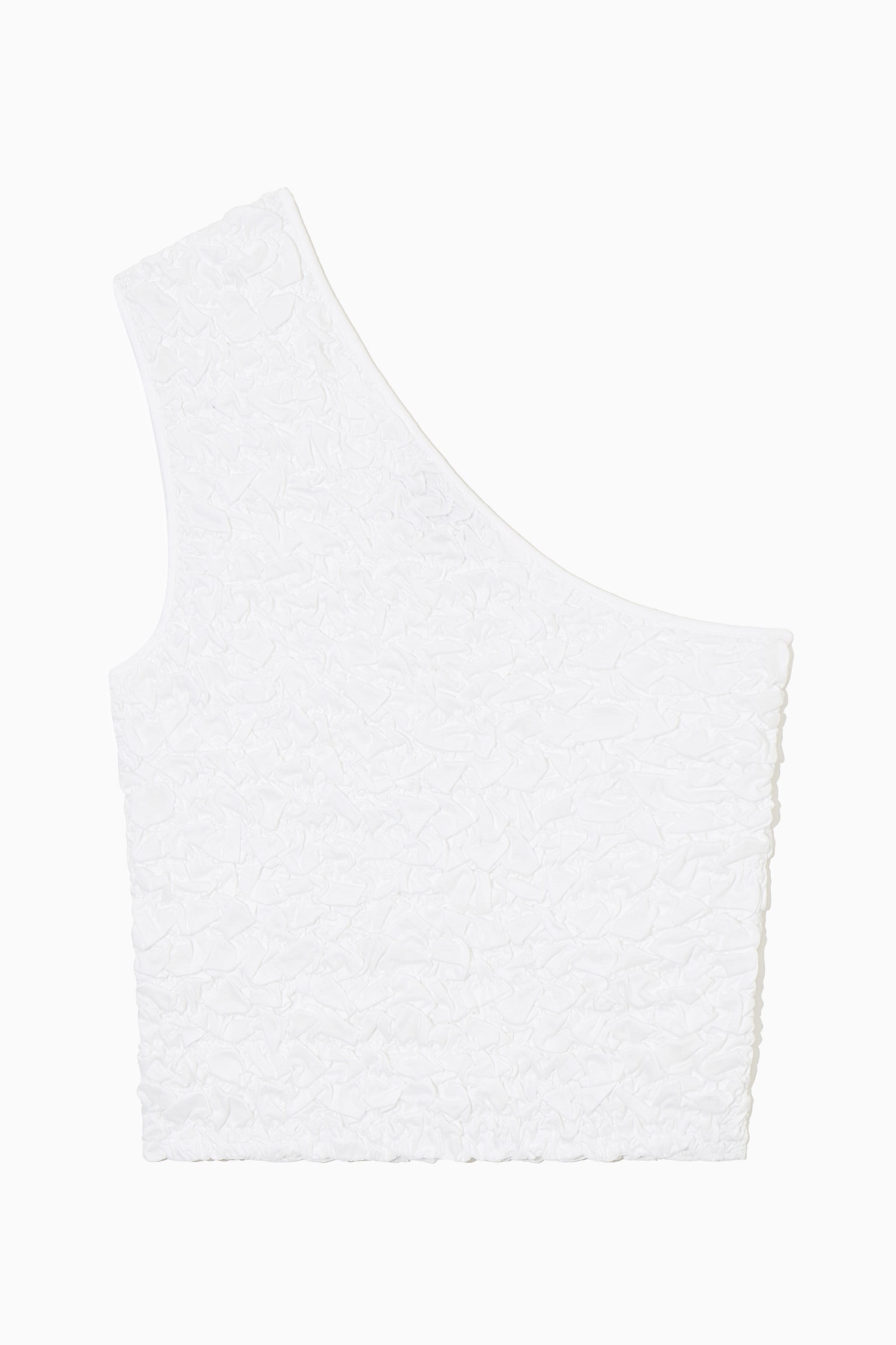 SMOCKED ONE-SHOULDER TANK TOP - WHITE
