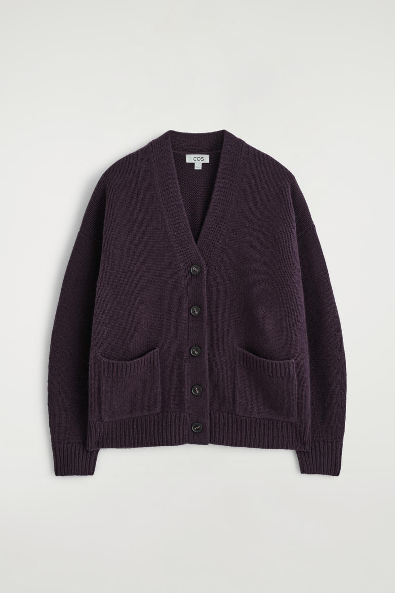 Cos Cardigan Oversize In Misto Cashmere In Burgundy