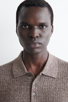 CASHMERE-LINEN POLO SHIRT — BROWN MÉLANGE 5