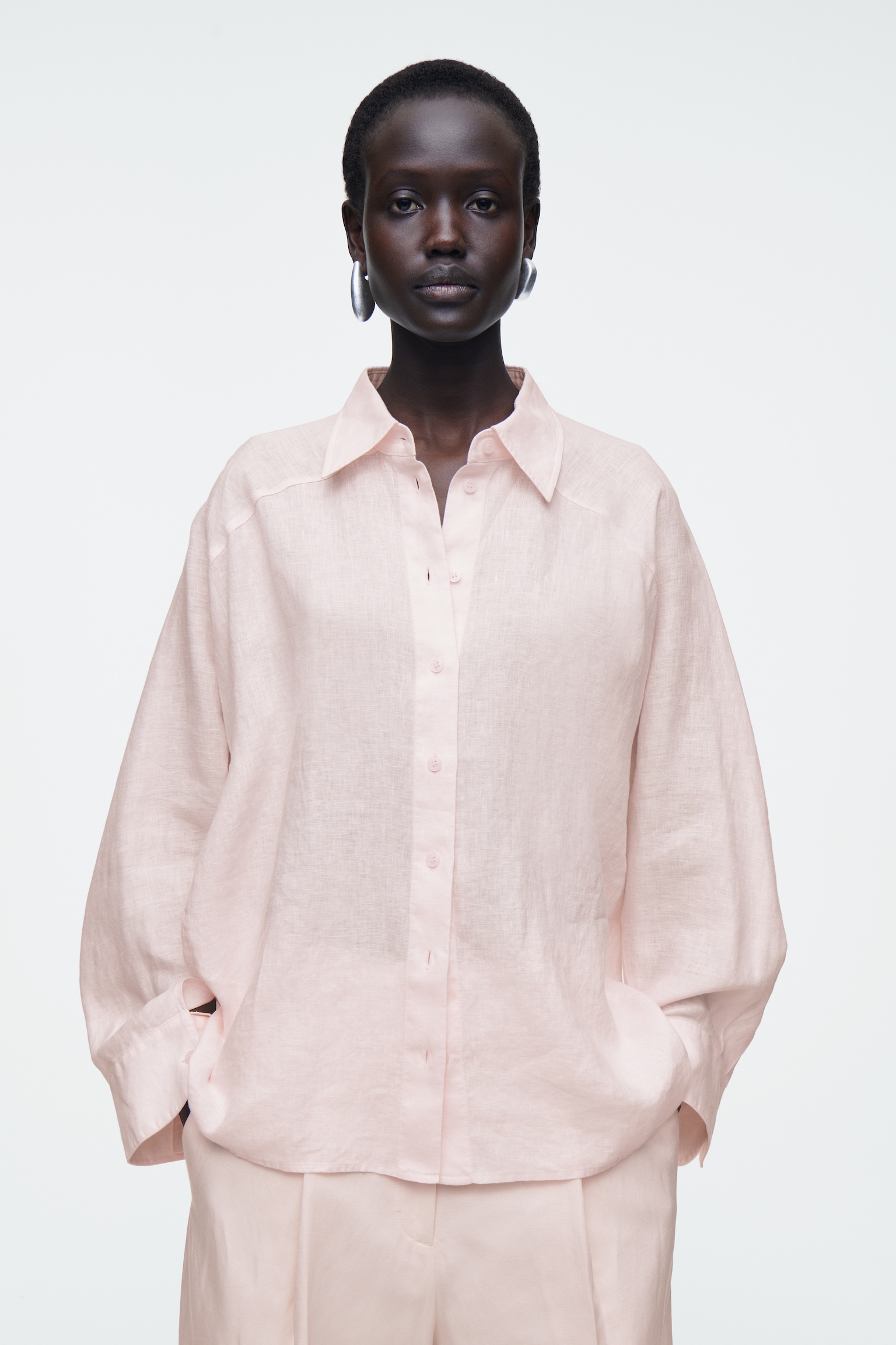 CHEMISE EN LIN SILHOUETTE CARRÉE - ROSE POUDRÉ/BLEU COBALT/NOIR - 1