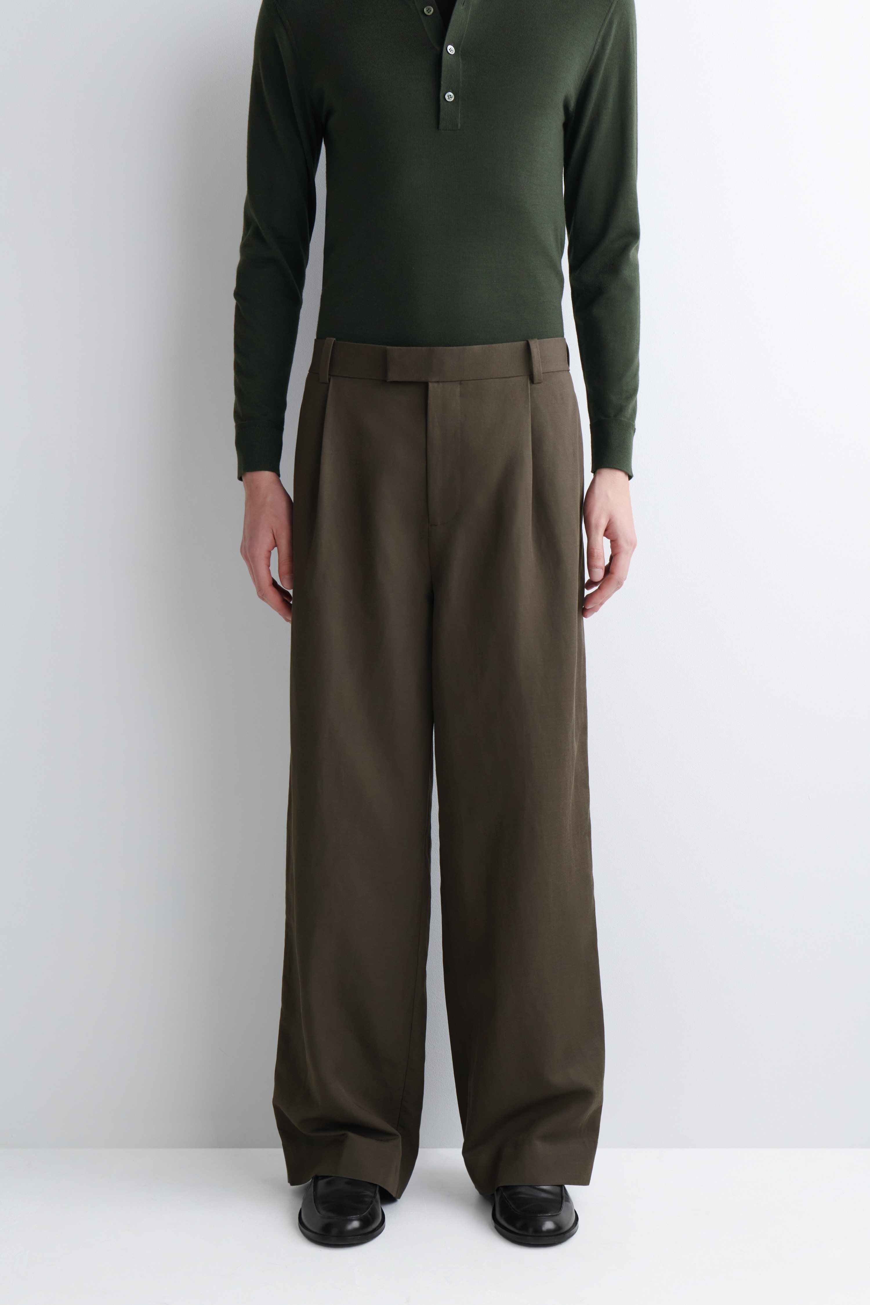 LINEN-BLEND RELAXED-FIT WIDE-LEG TROUSERS