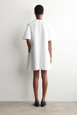 FLARED DENIM MINI DRESS — WHITE 3
