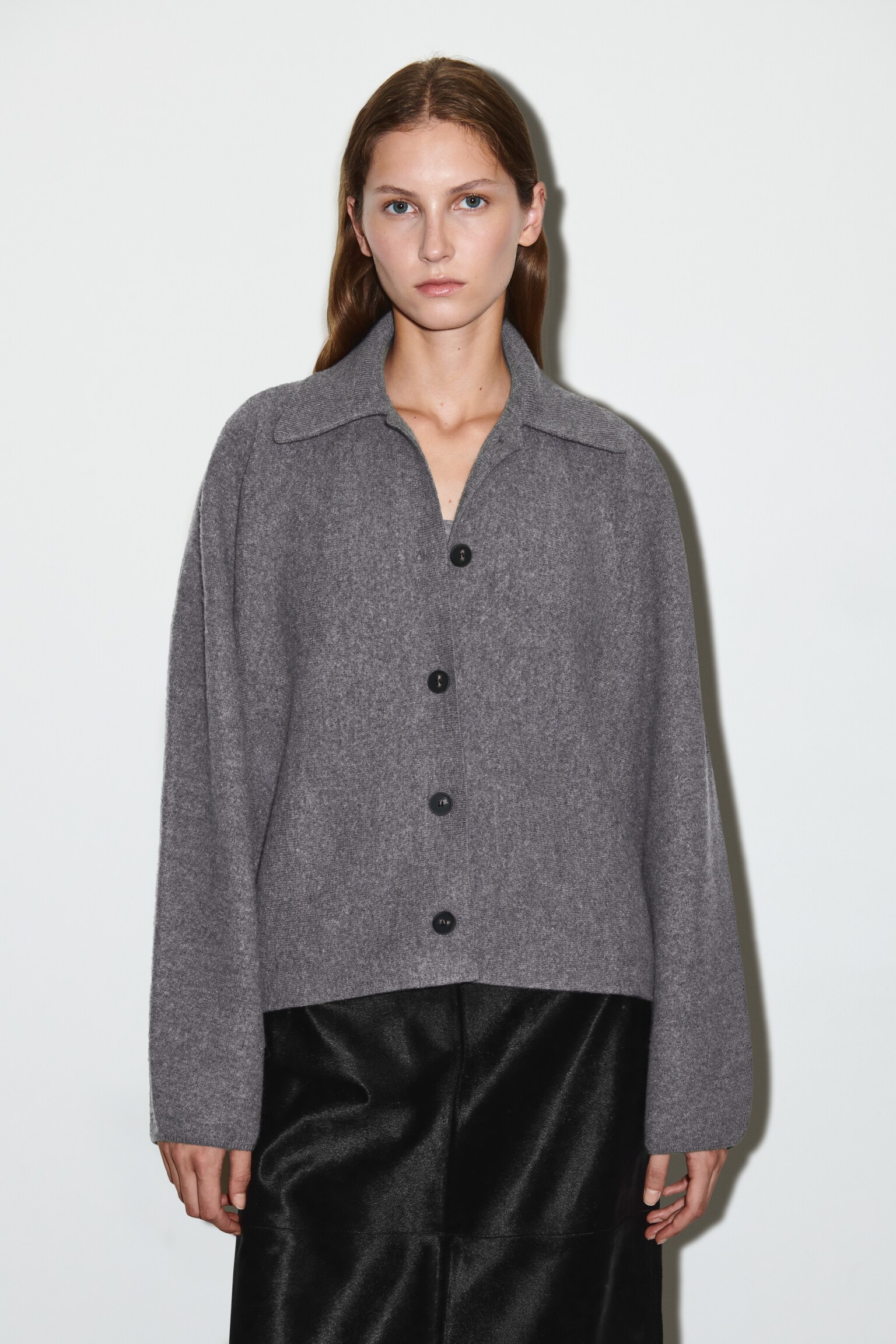 VESTE COURTE SCULPTÉE EN LAINE MÉRINOS - GRIS CHINÉ/BRUN FONCÉ/BEIGE / CARREAUX - 1
