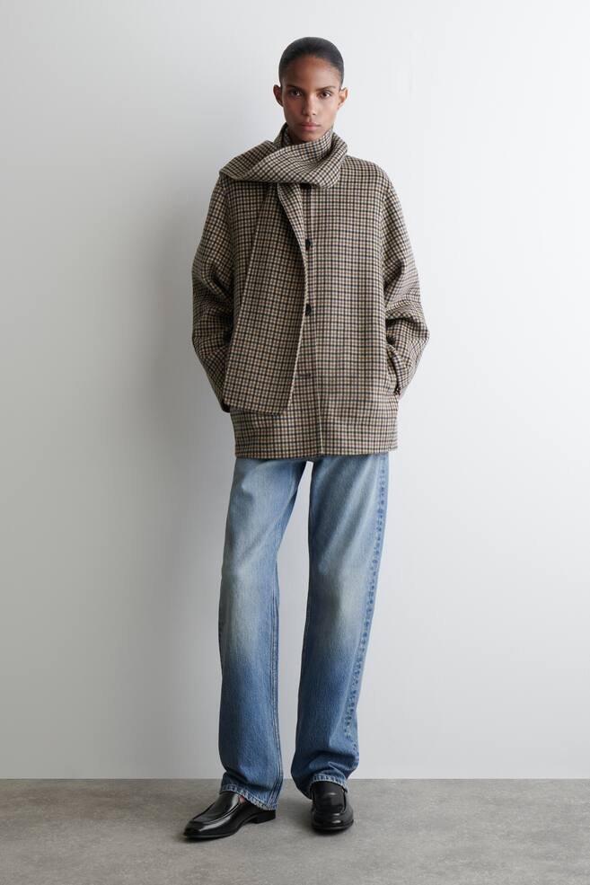 KURZJACKE AUS DOUBLEFACE-WOLLE MIT SCHAL - BEIGE/KARIERT/SCHWARZ/GRAU - 1