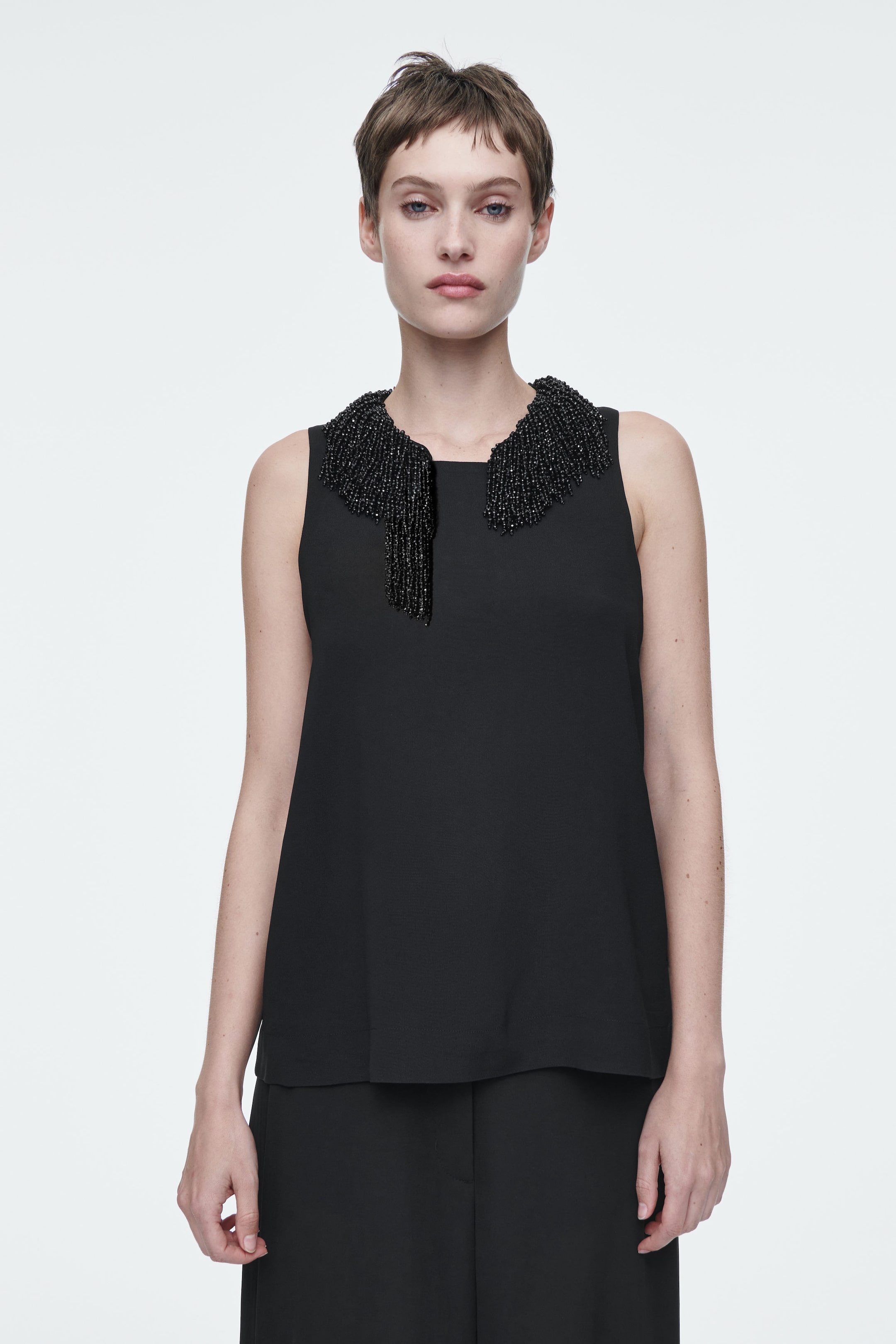 EMBELLISHED RACER-NECK TOP