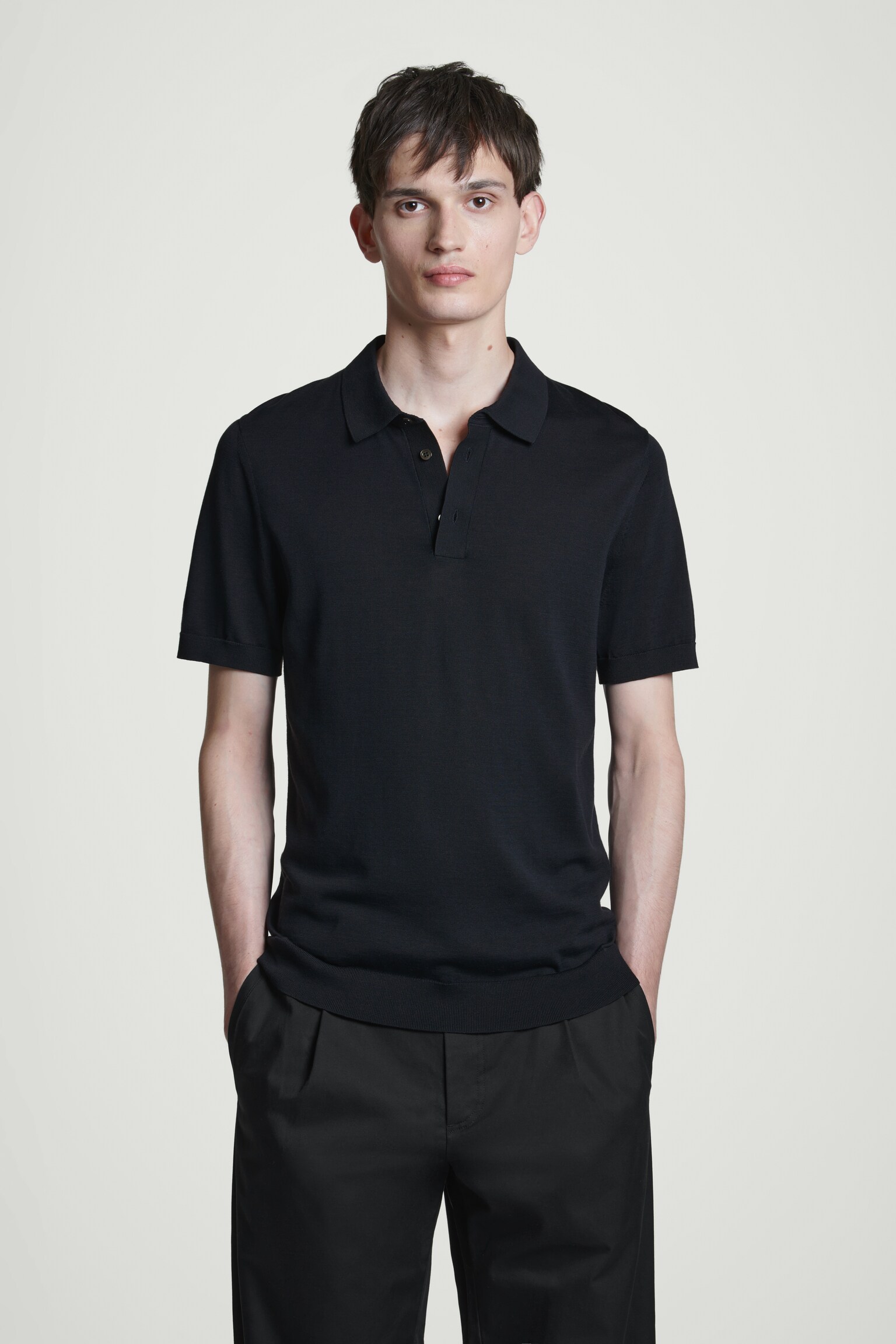 POLO SLIM IN MAGLIA DI SETA - BLU NAVY/NERO/TALPA SCURO
