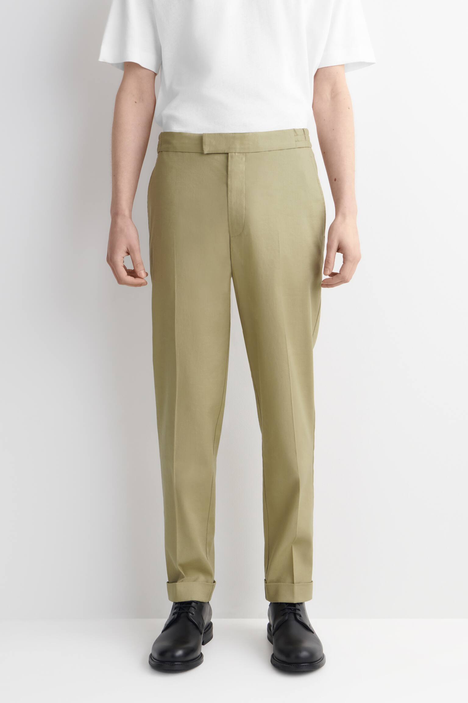 Linnen-katoenen broek met slanke pasvorm en rechte pijpen - BEIGE/ZWART - 6