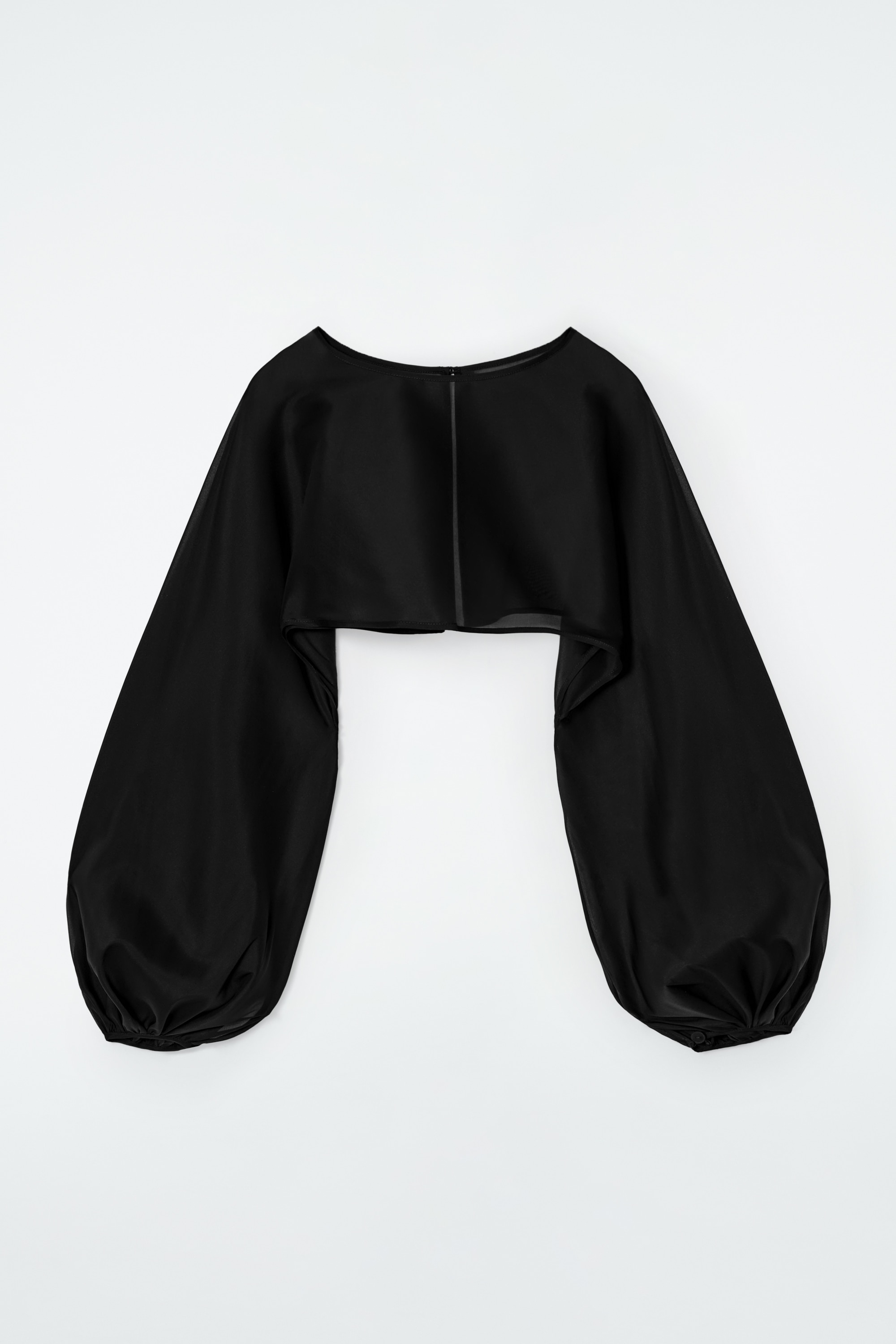 CAPO IBRIDO SETA TRASPARENTE MANICHE A PALLONCINO - NERO