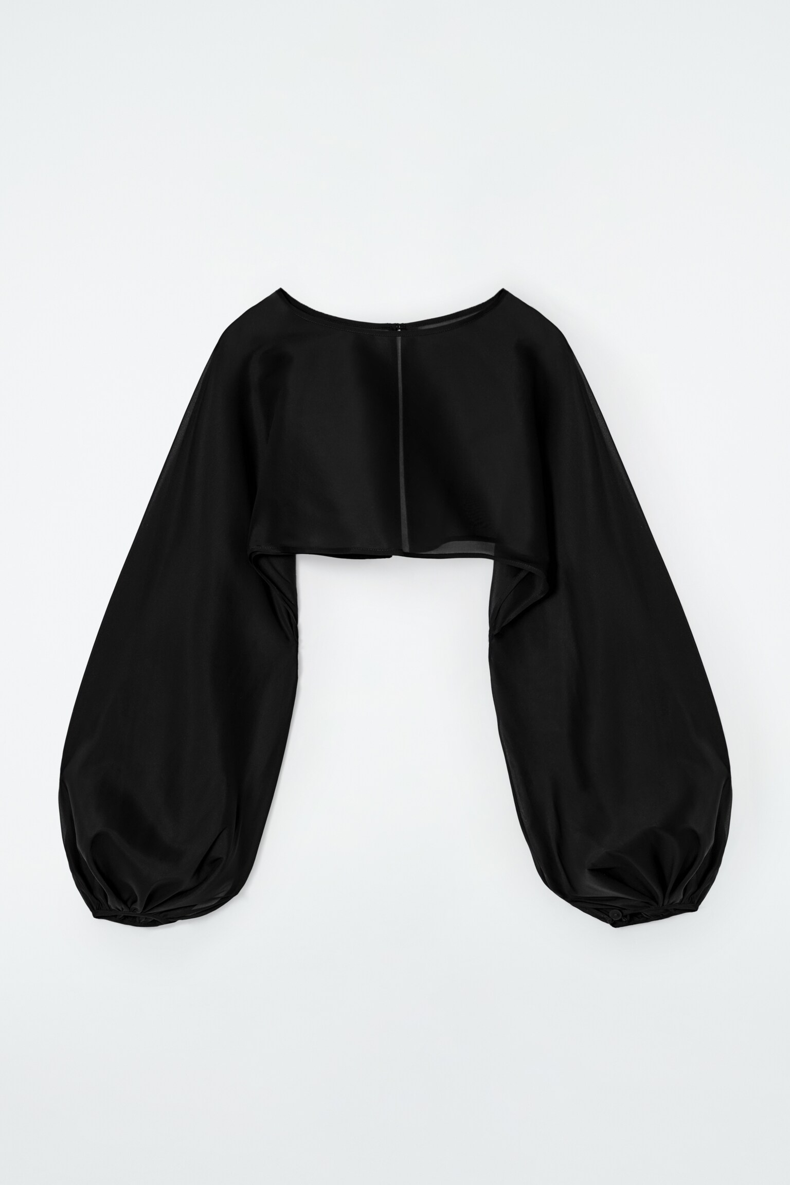 BALLOON-SLEEVE SHEER SILK HYBRID - BLACK - 2