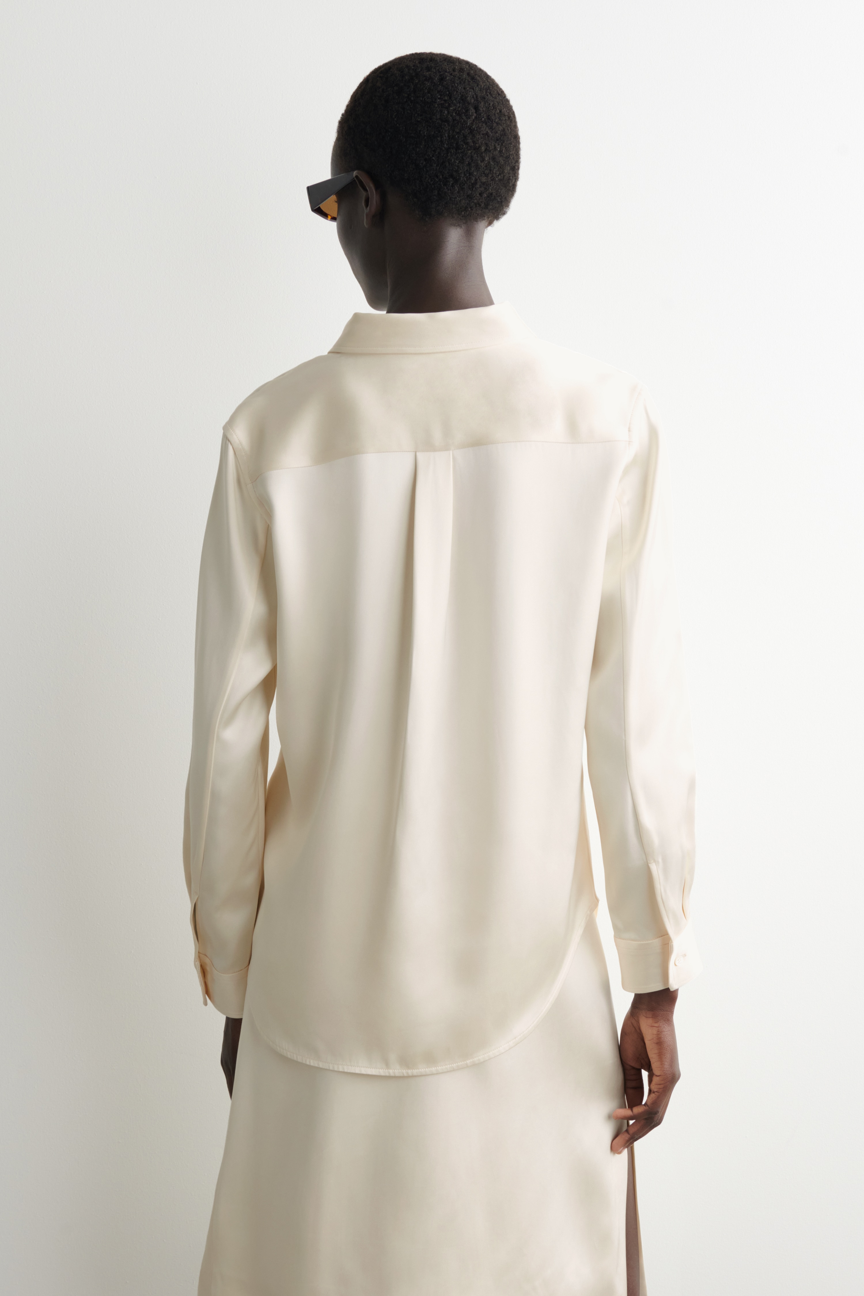 BUTTON-DOWN COLLAR SATIN SHIRT