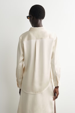 BUTTON-DOWN COLLAR SATIN SHIRT — WHITE 4