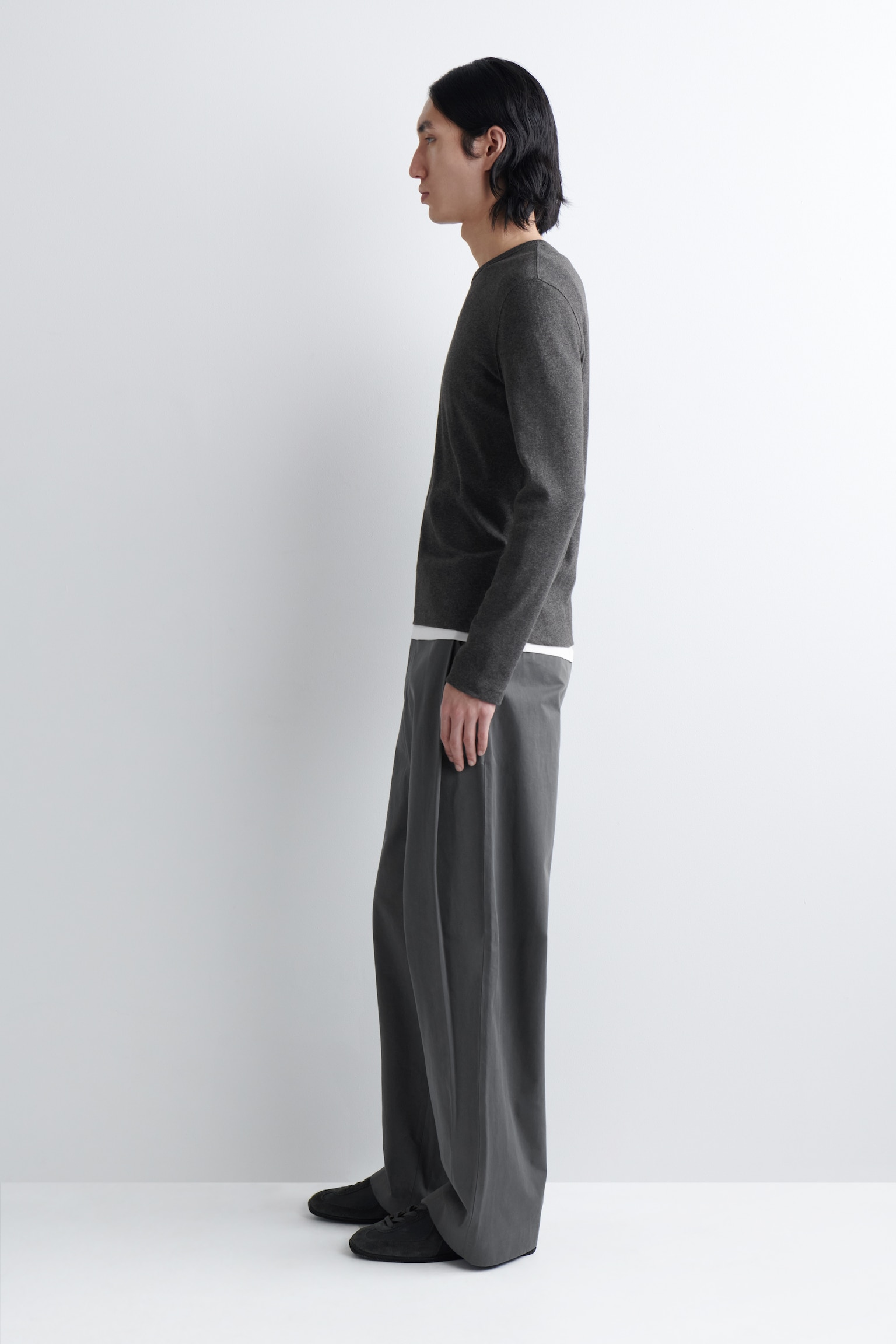 PANTALONI LARGI DIN BUMBAC CU PLISĂRI - GRI/NEGRU - 5