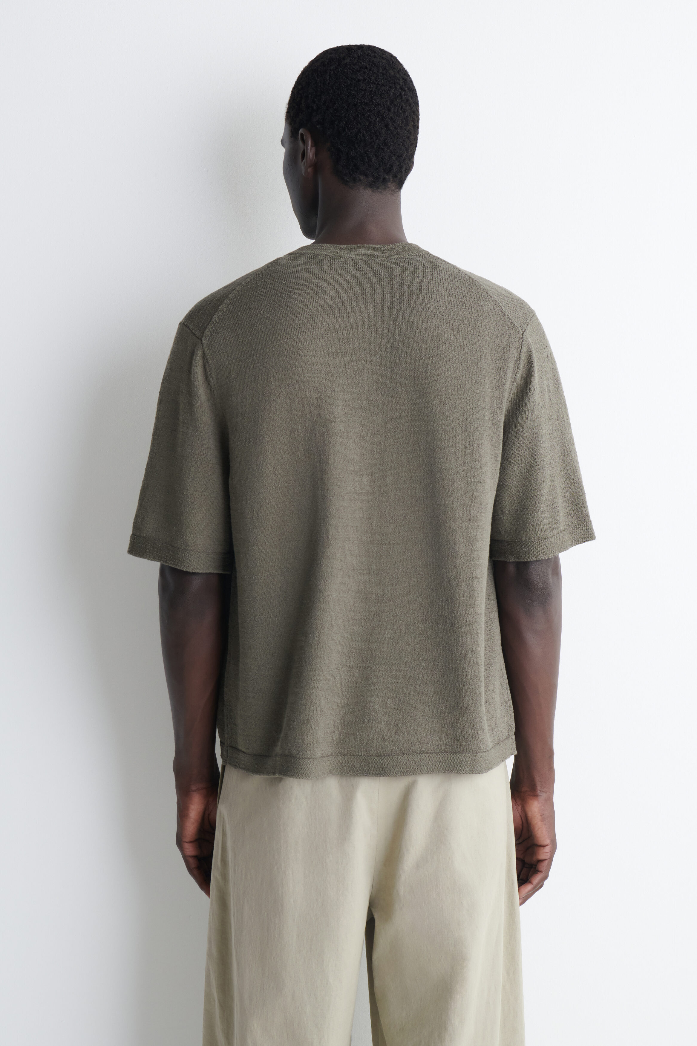 BOUCLÉ-KNIT SHORT-SLEEVED CARDIGAN - KHAKI MÉLANGE | COS US