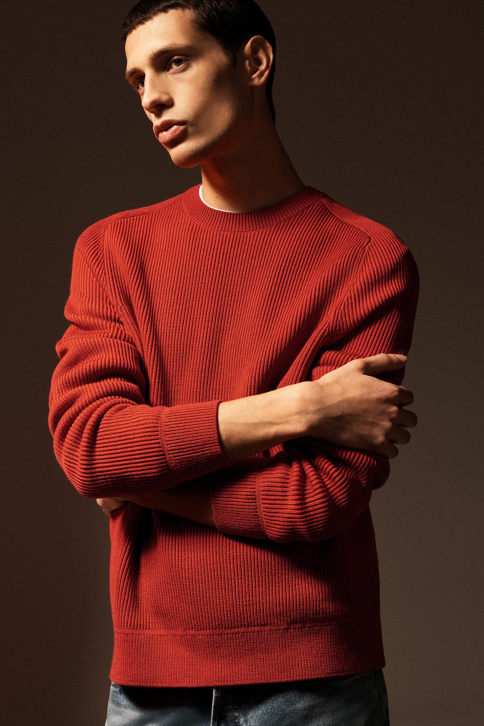 RIBBED MERINO WOOL SWEATER - ORANGE | COS