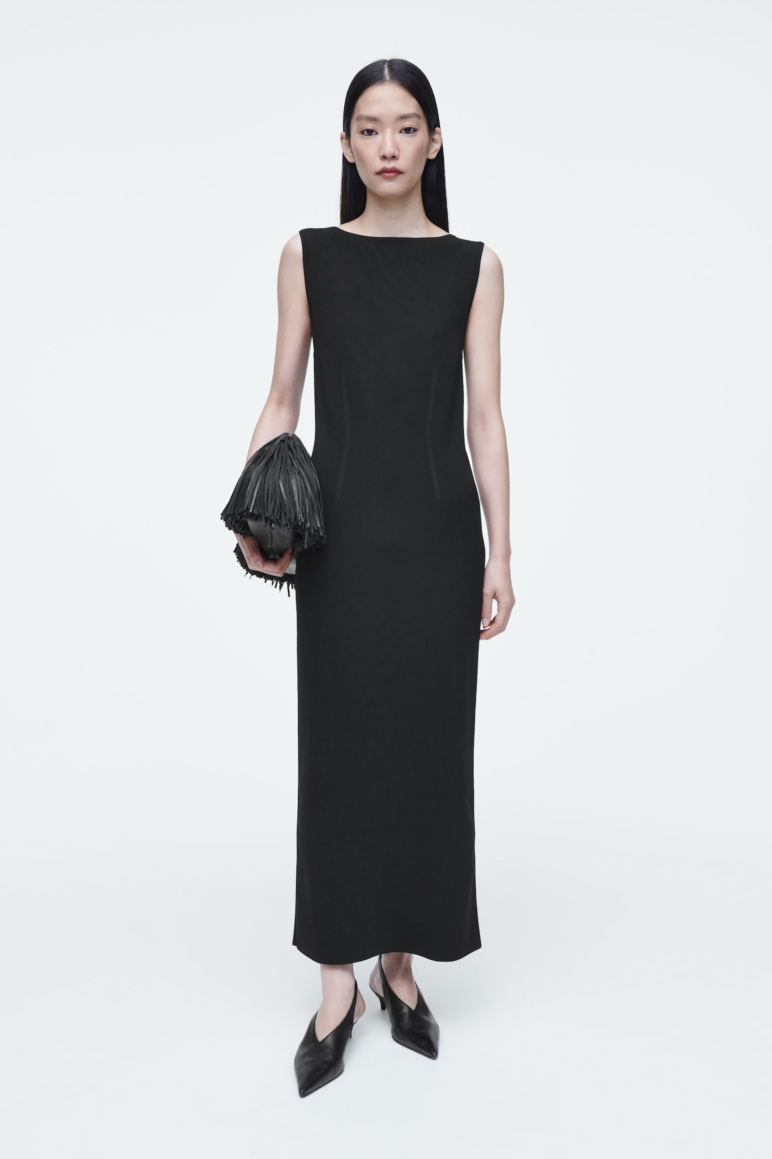 CORSET-DETAIL MAXI DRESS - BLACK/RED