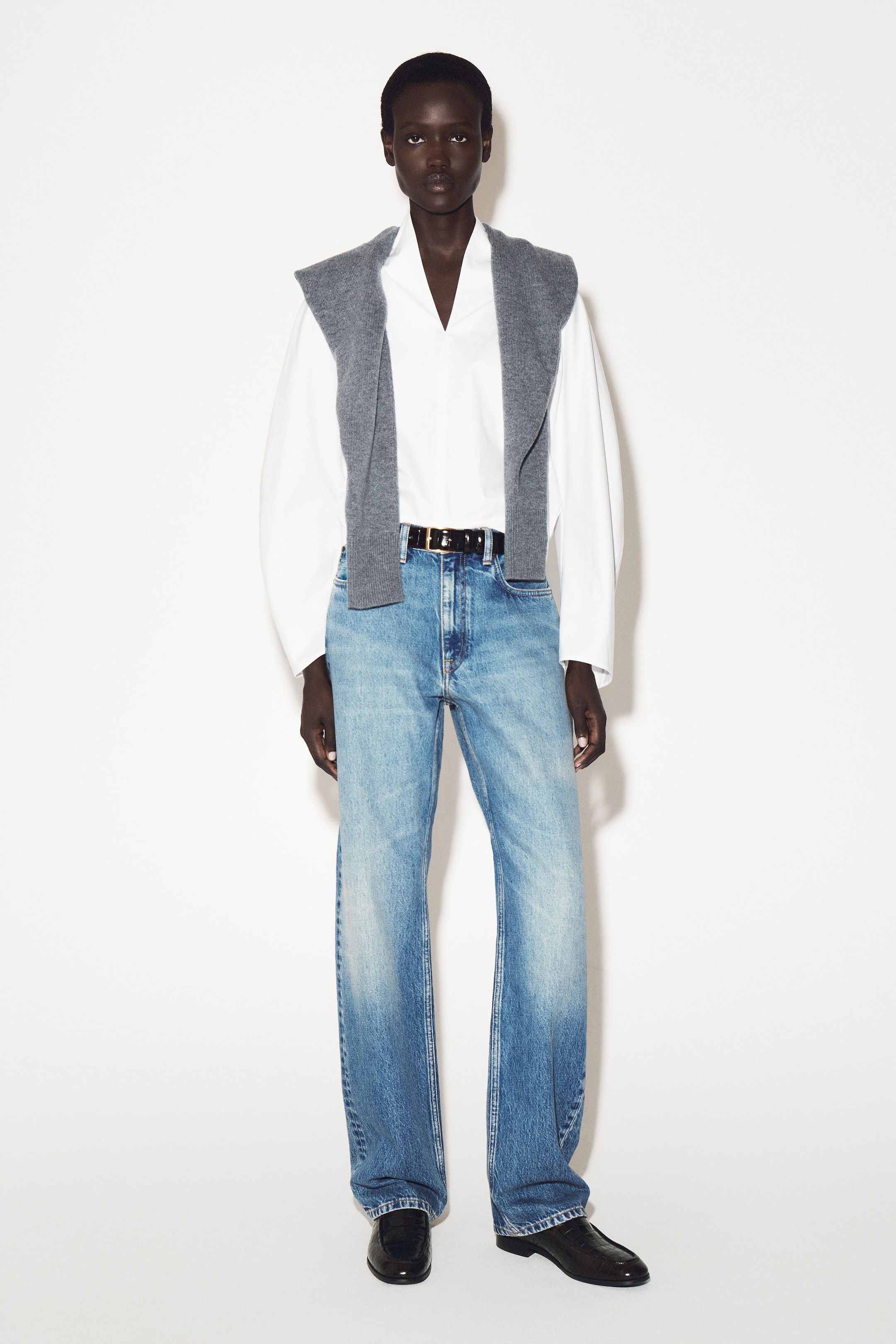DRAPED-COLLAR COTTON BLOUSE