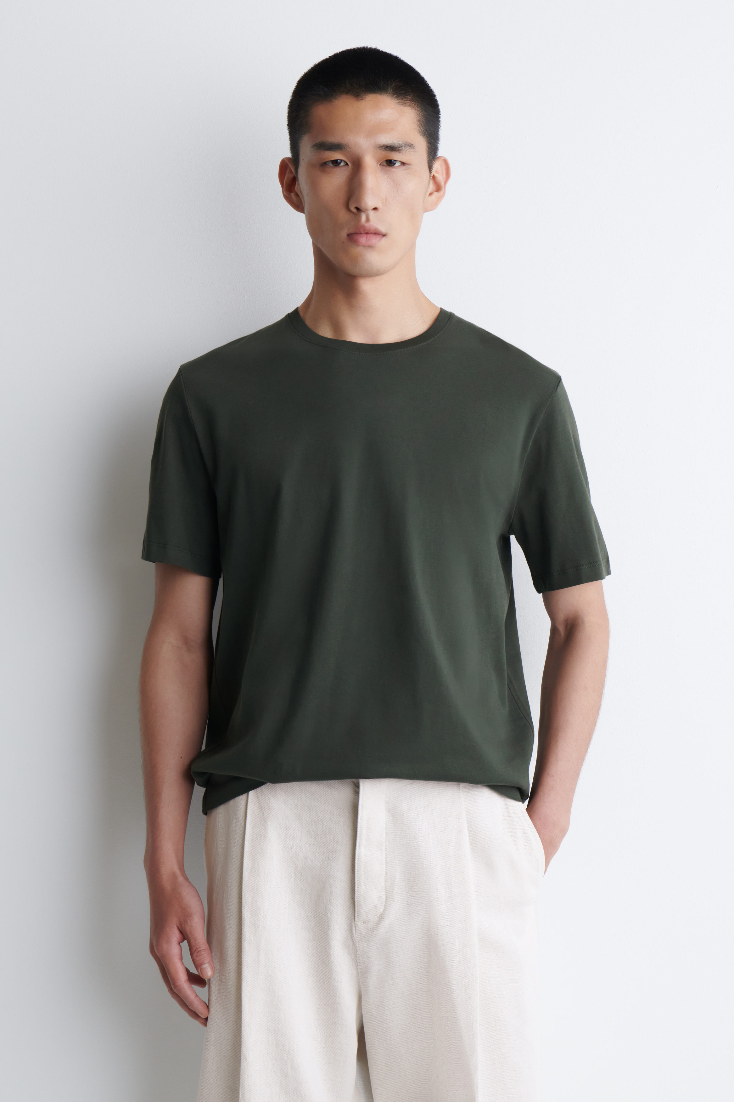 COTTON CREW-NECK T-SHIRT - DARK GREEN | COS US